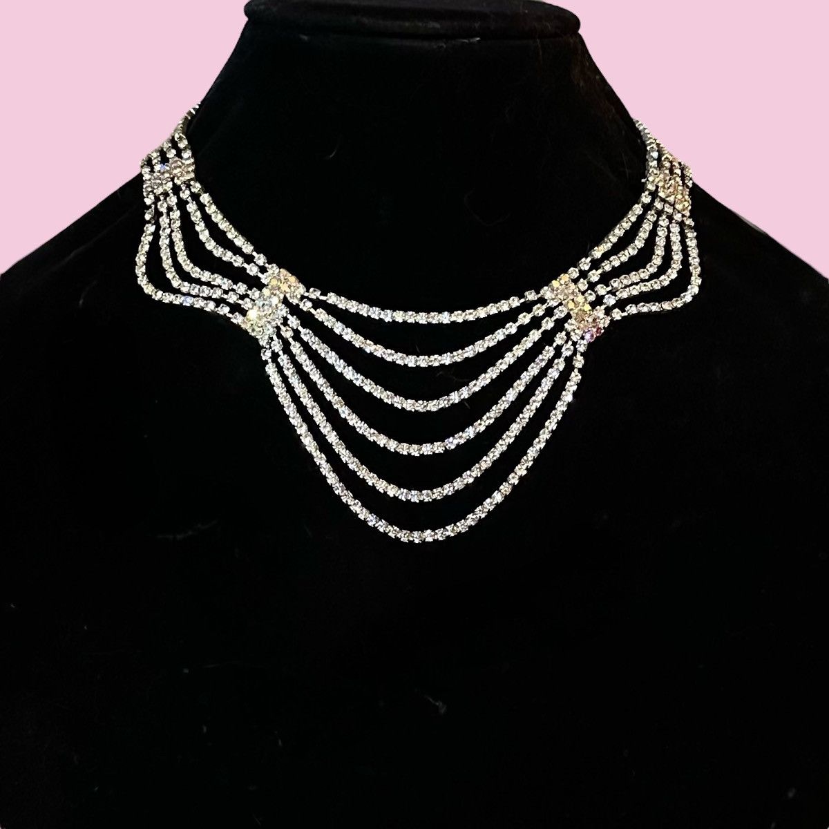 Other Silver tone crystal draped bib necklace Size ONE SIZE - 1 Thumbnail