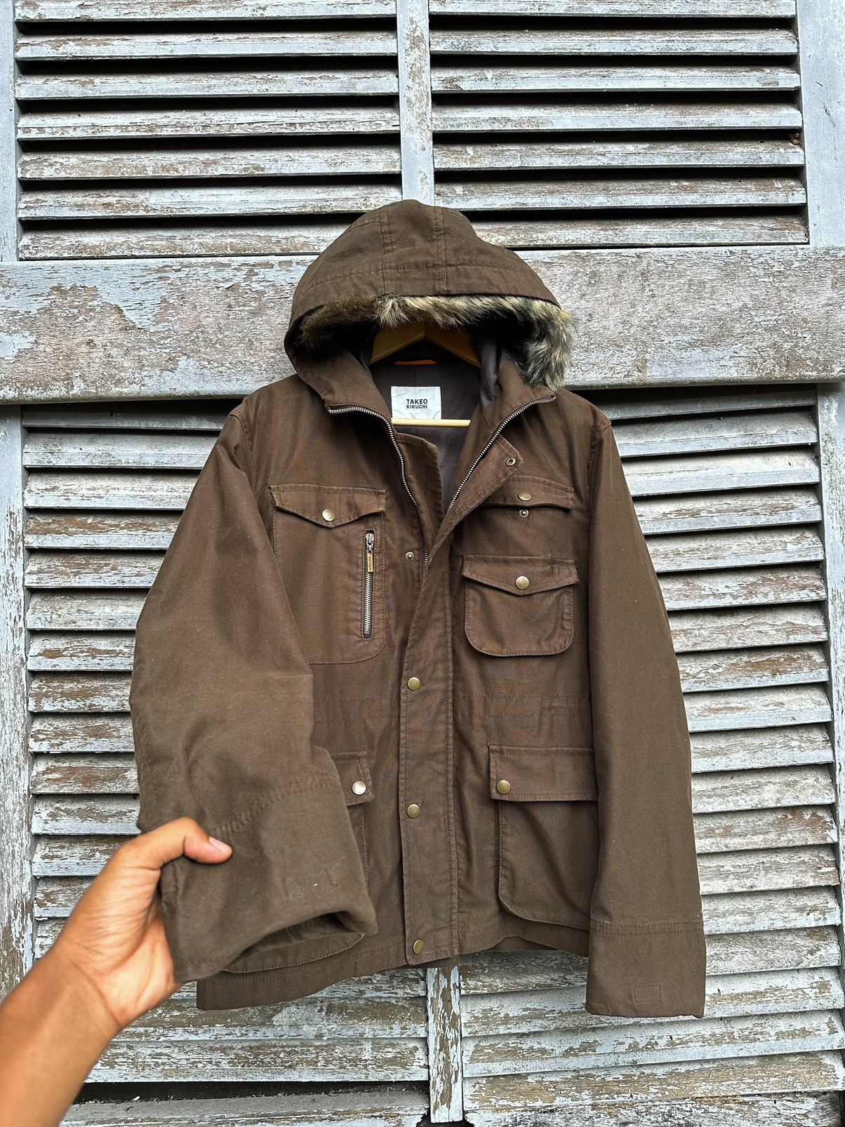 Takeo Kikuchi 👹Takeo Kikuchi Japan Brown Utility Jacket With Fur Hood Size US M / EU 48-50 / 2 - 7 Thumbnail
