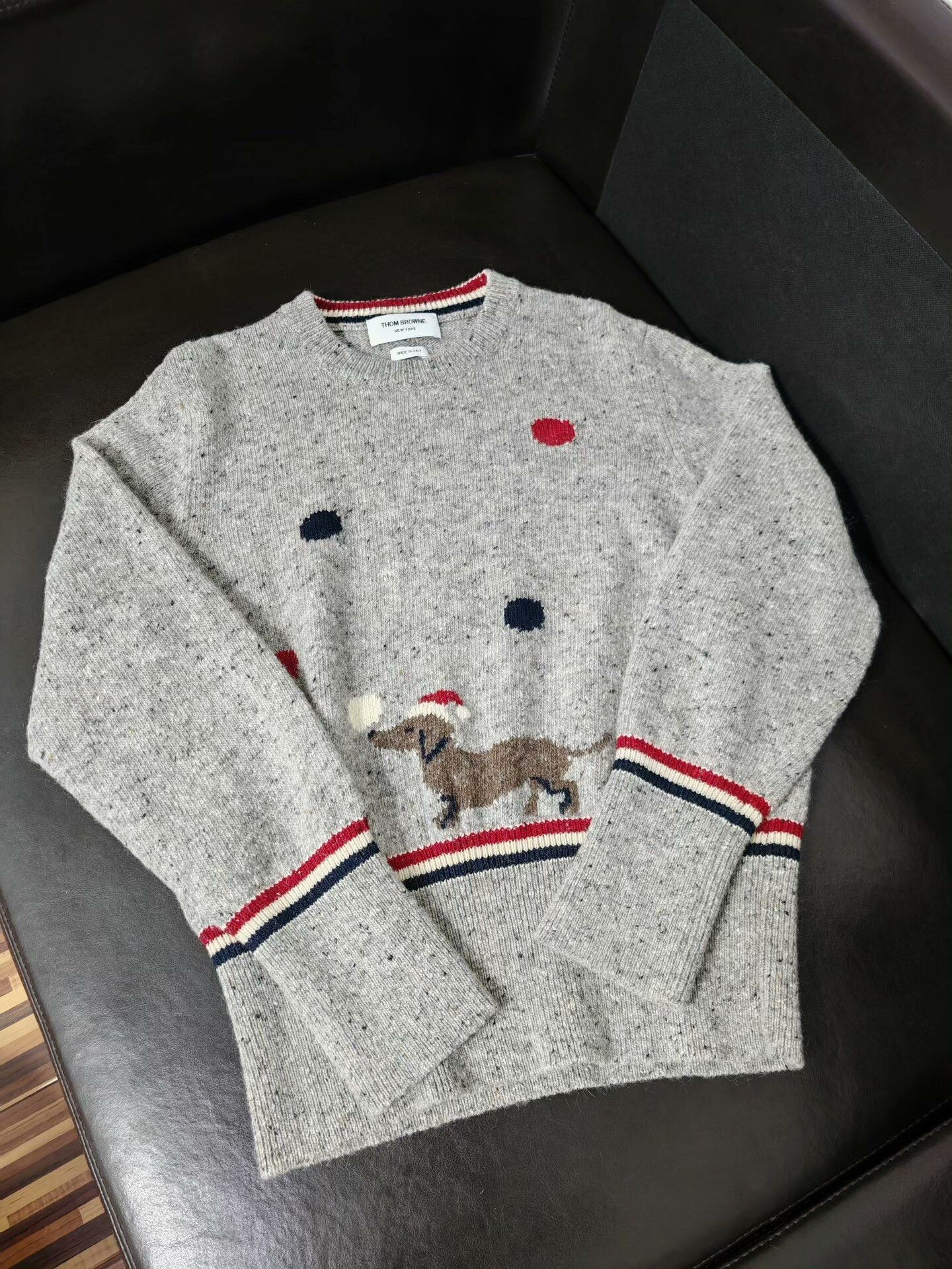 Thom Browne Gray Striped Christmas Dog Wool Sweater Size US S / EU 44-46 / 1 - 1 Thumbnail