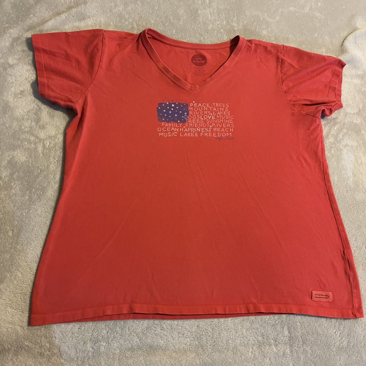 Life is Good Life Is Good Shirt Women XL Pink Crusher Tee USA Flag V-Neck Size XL / US 12-14 / IT 48-50 - 1 Thumbnail