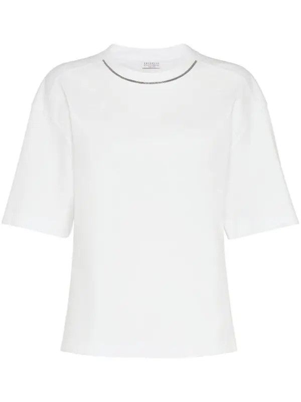 Brunello Cucinelli o1y0825 Crewneck T-Shirt in White Size XL / US 12-14 / IT 48-50 - 1 Thumbnail