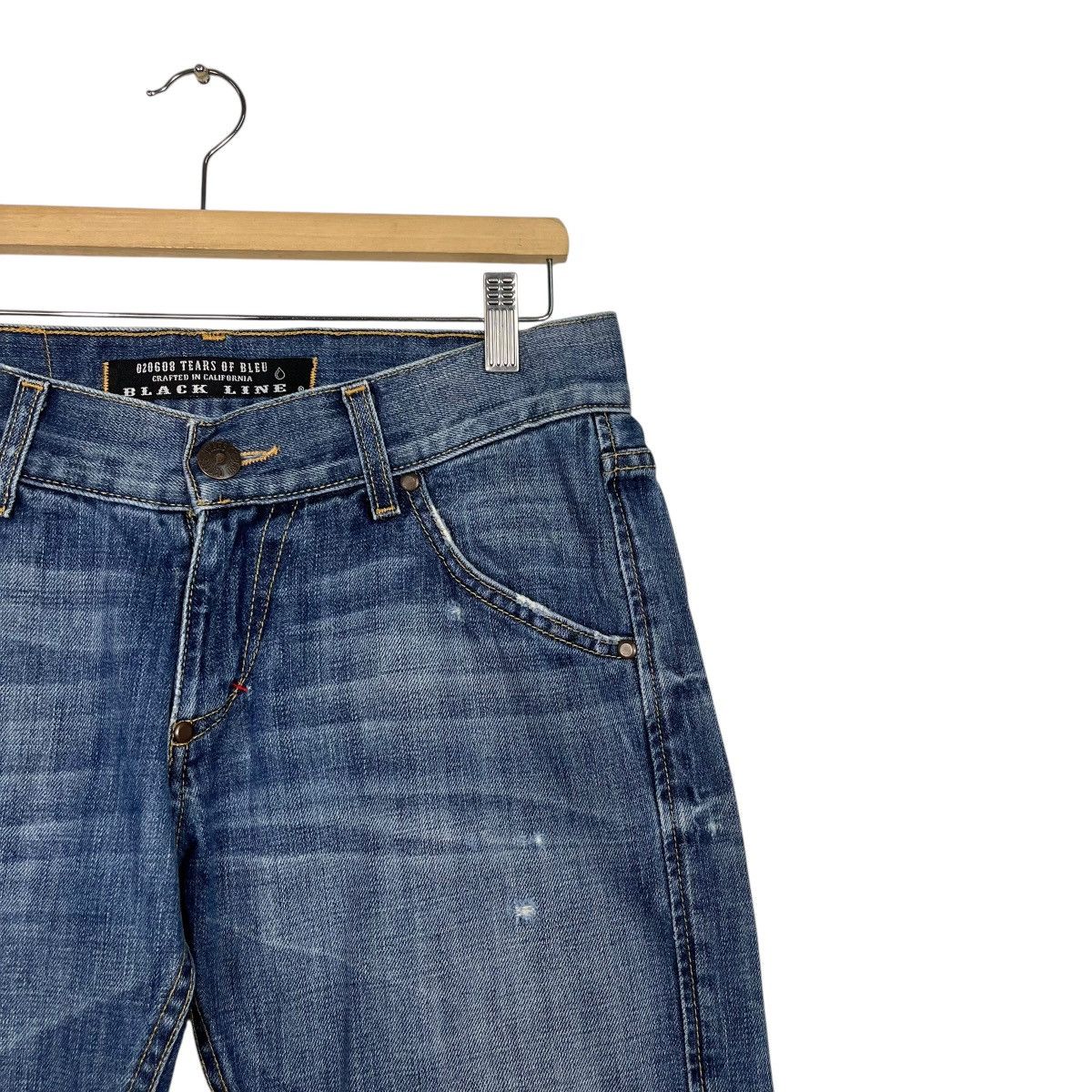 Japanese Brand Vintage 90s 020608 Tears Of Bleu Black Line Denim Size 32" / US 10 / IT 46 - 5 Thumbnail