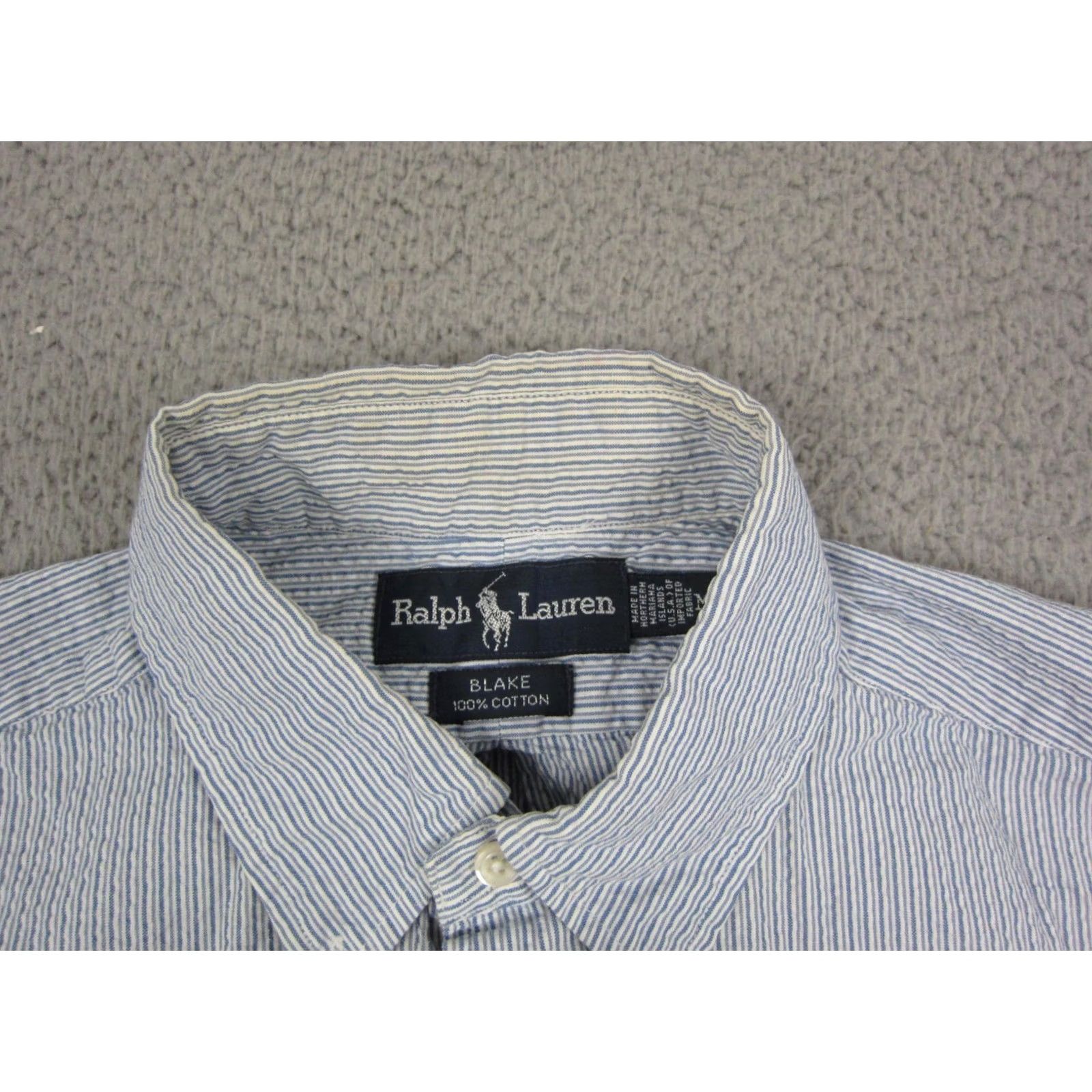 Ralph Lauren Ralph Lauren Shirt Adult M Blue Striped Cotton Polo Button-Up, Short Sleeve, Logo, Classic Fit, Vintage Mens Rugby Size US M / EU 48-50 / 2 - 6 Thumbnail