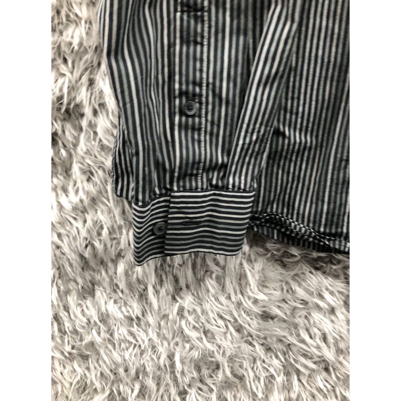 Calvin Klein Calvin Klein Shirt XL/XXL Mens Black Gray Striped Long Sleeve Spread Collar Button-Up Casual Size US XXL / EU 58 / 5 - 2 Thumbnail