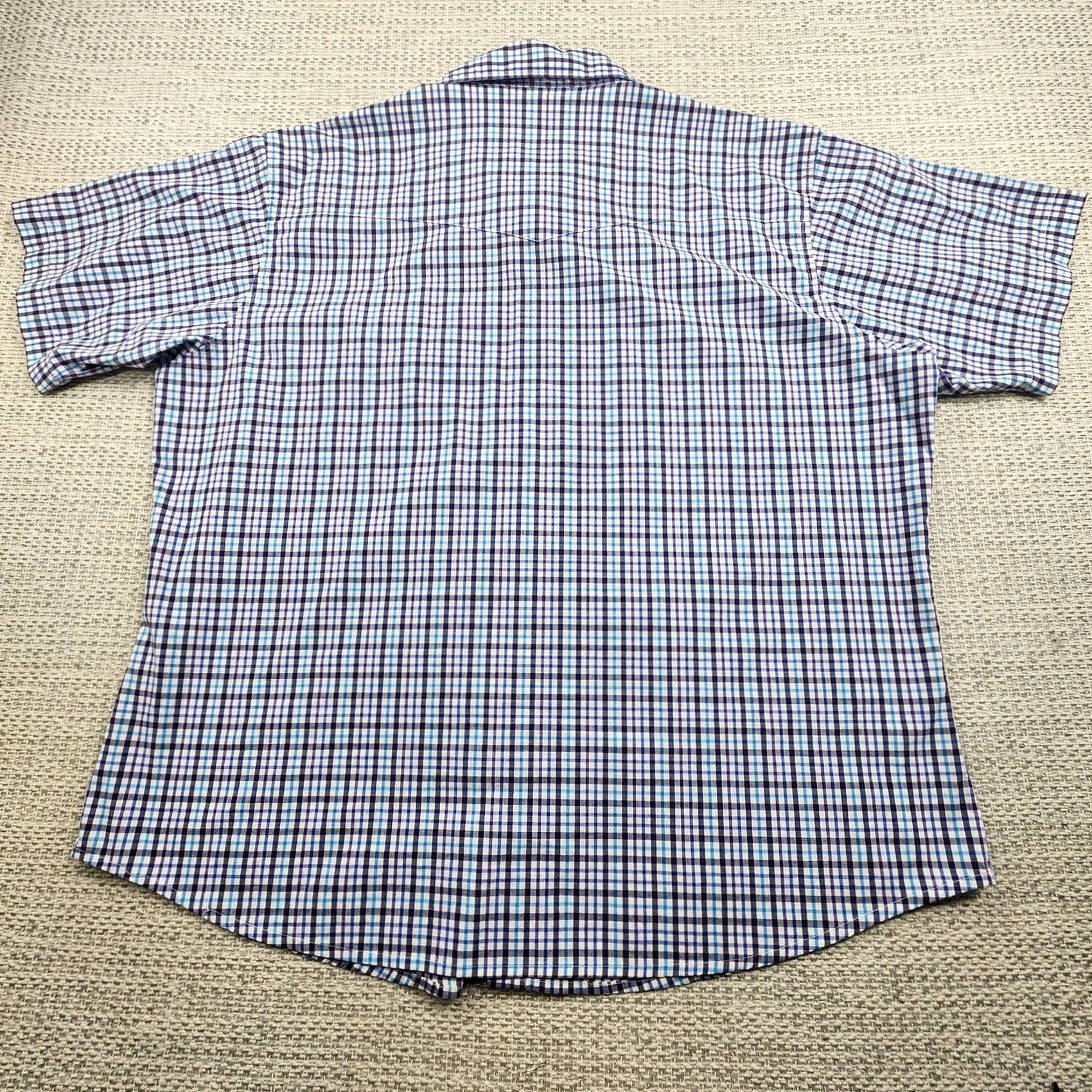Wrangler Wrangler Shirt Mens XL Blue Plaid Pearl Snap Short Sleeve Western Cowboy Casual Workwear Shirt Size US XL / EU 56 / 4 - 6 Thumbnail