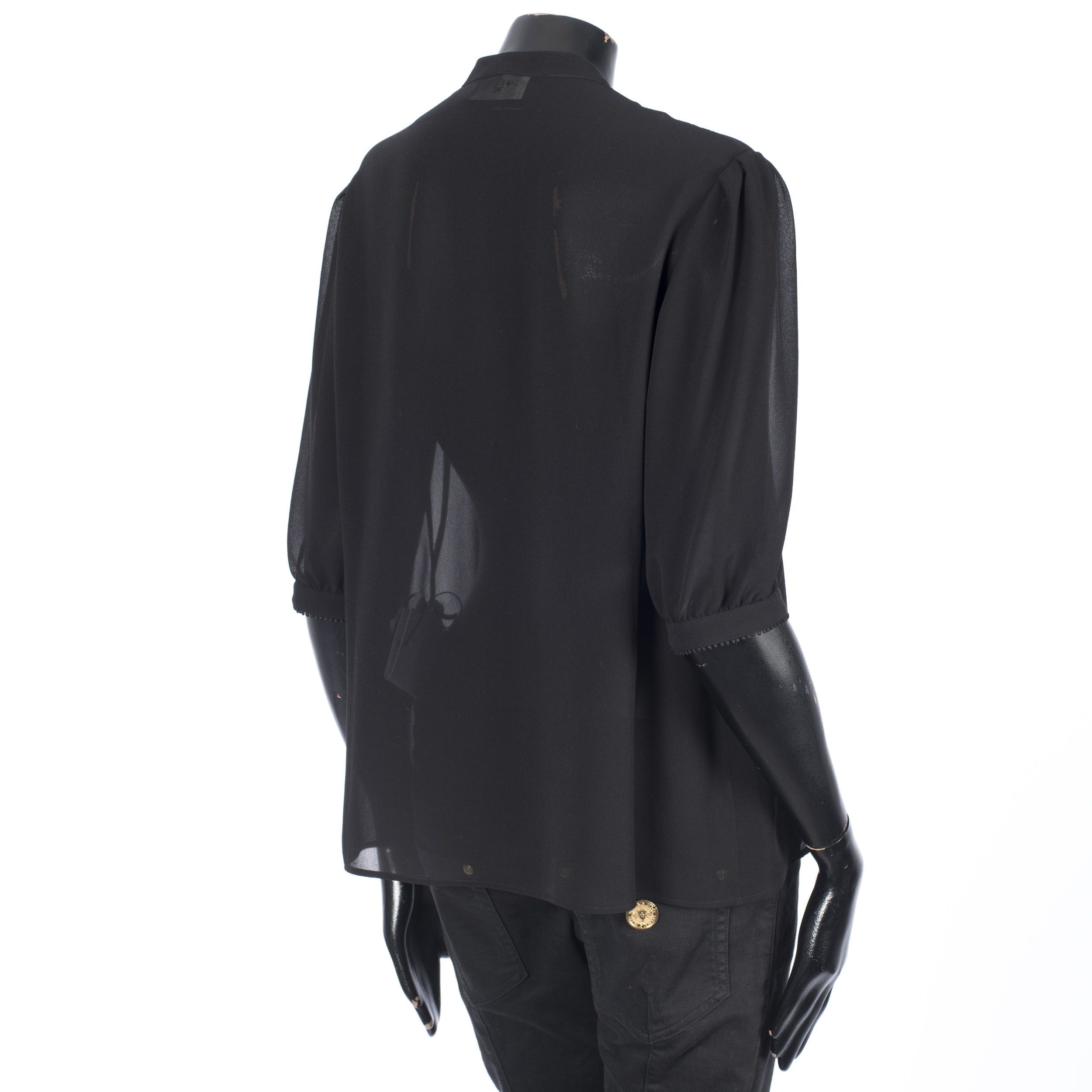 Celine Black Frilled Blouse In Silk Crêpe Size L / US 10 / IT 46 - 6 Thumbnail