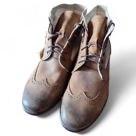 Diesel Diesel Leather Canvas Distressed Vintage Style Wingtip Boots Size US 12 / EU 45 - 5 Thumbnail