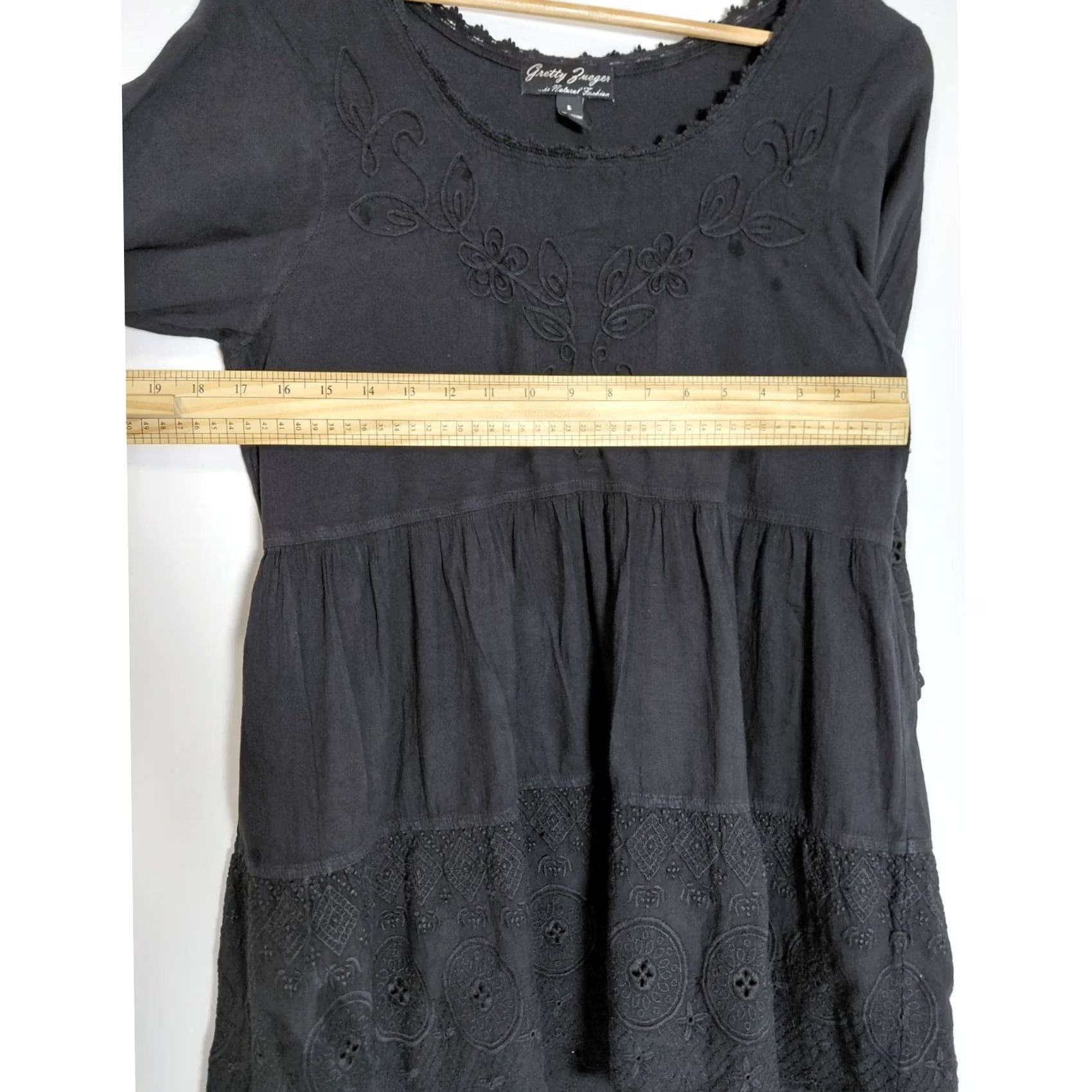 Vintage Gretty Zueger Black Cotton Tunic Top 3/4 Sleeve Women Size S Lace Solid Knit Scoop Neck Casual A-Line Cotton Pullover Made in Peru Size S / US 4 / IT 40 - 5 Thumbnail
