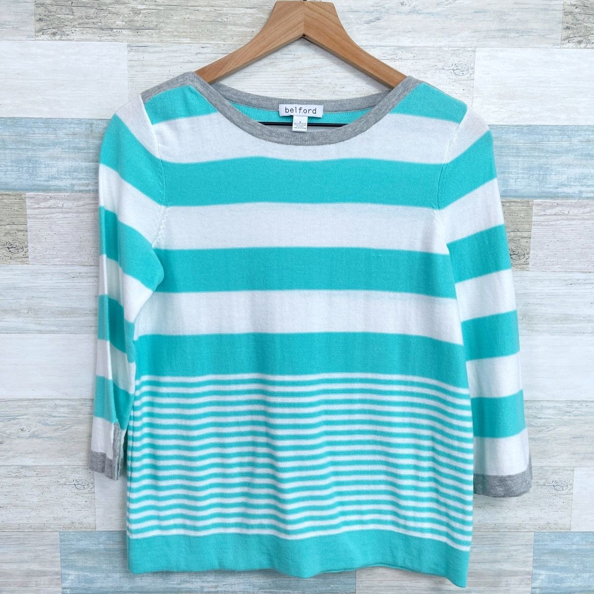 Other Belford Pima Cotton Stripe Knit Top Blue White 3/4 Womens S Size S / US 4 / IT 40 - 1 Thumbnail