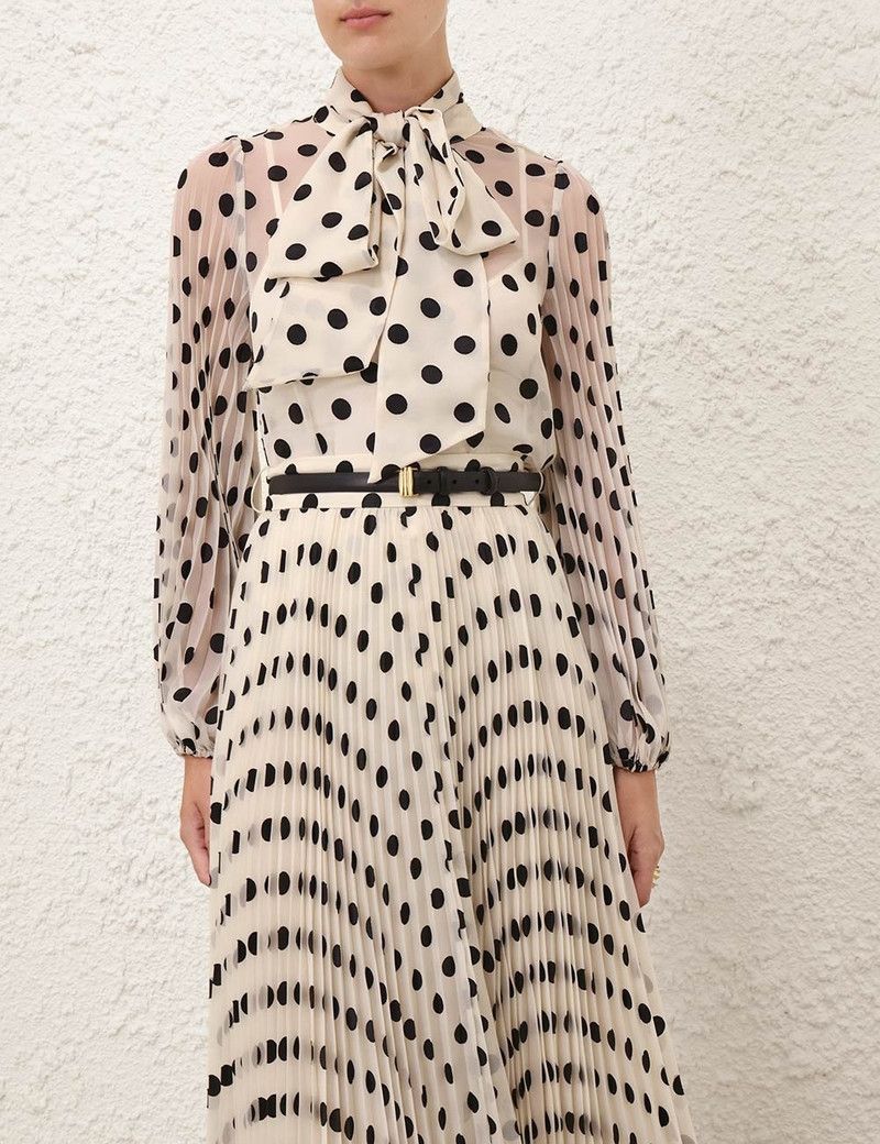Zimmermann oc11z0226 Pussybow Blouse In Cream/Black Size L / US 10 / IT 46 - 2 Thumbnail