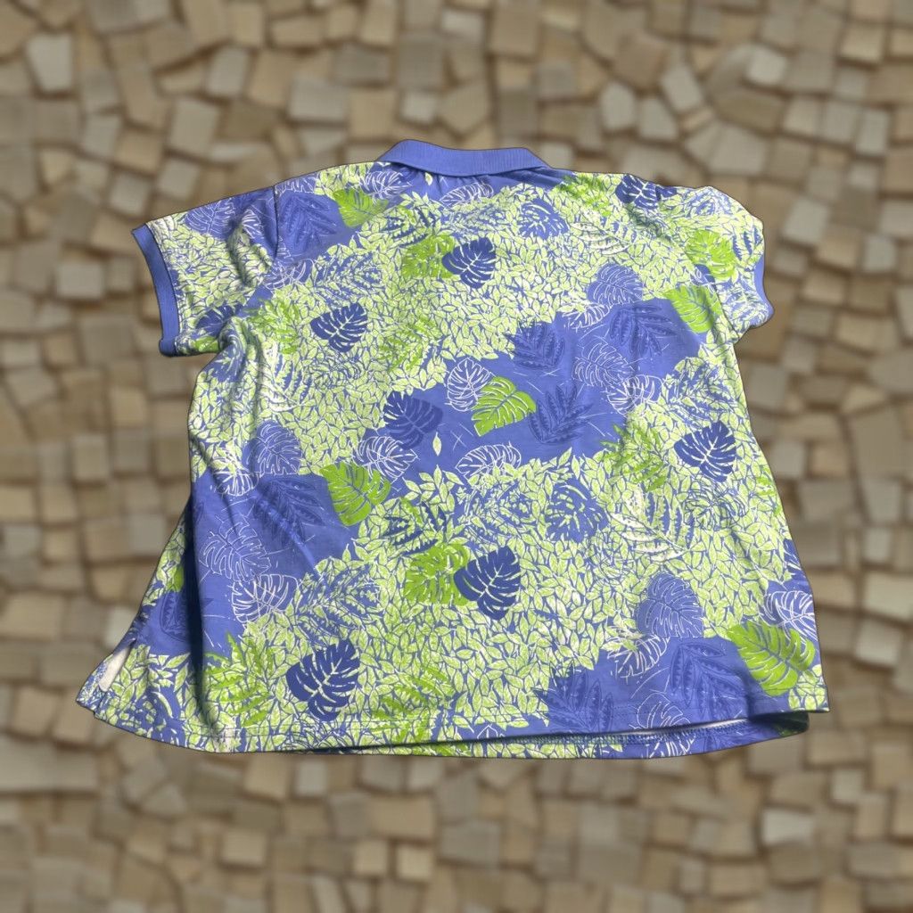 Vintage Palm Harbour Polo Shirt Womens XL Petite Blue Green Hawaiian Palm Leaves Polo Short Sleeve Casual Vintage No Size XL / US 12-14 / IT 48-50 - 1 Thumbnail
