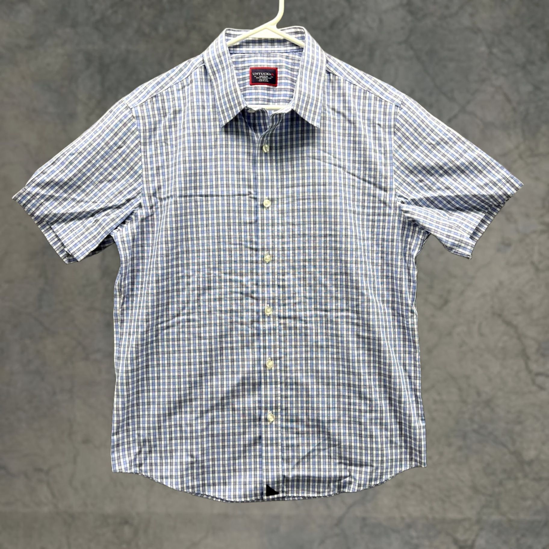 UNTUCKit UNTUCKit Shirt Men Medium Adult Blue Gingham Button Down Slim Short Sleeve Dante Size US M / EU 48-50 / 2 - 1 Thumbnail