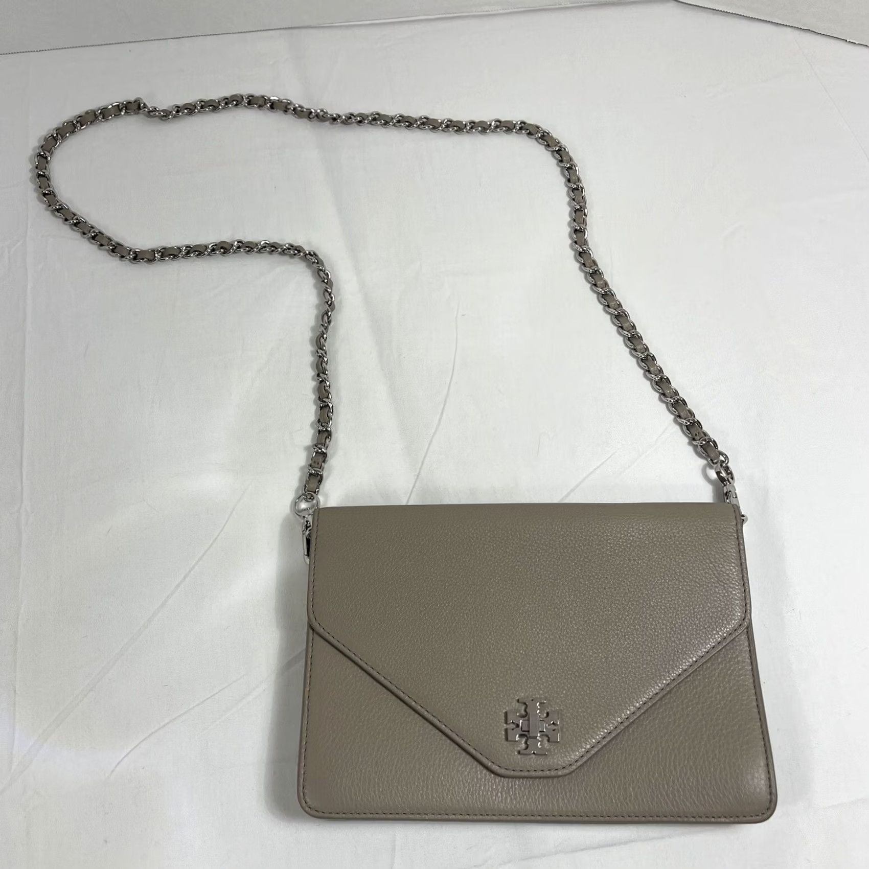 Tory Burch Tory Burch Kira Leather Envelope Convertible Clutch Crossbody Chain Champagne Gray Silver Medium Girls? Size ONE SIZE - 2 Thumbnail