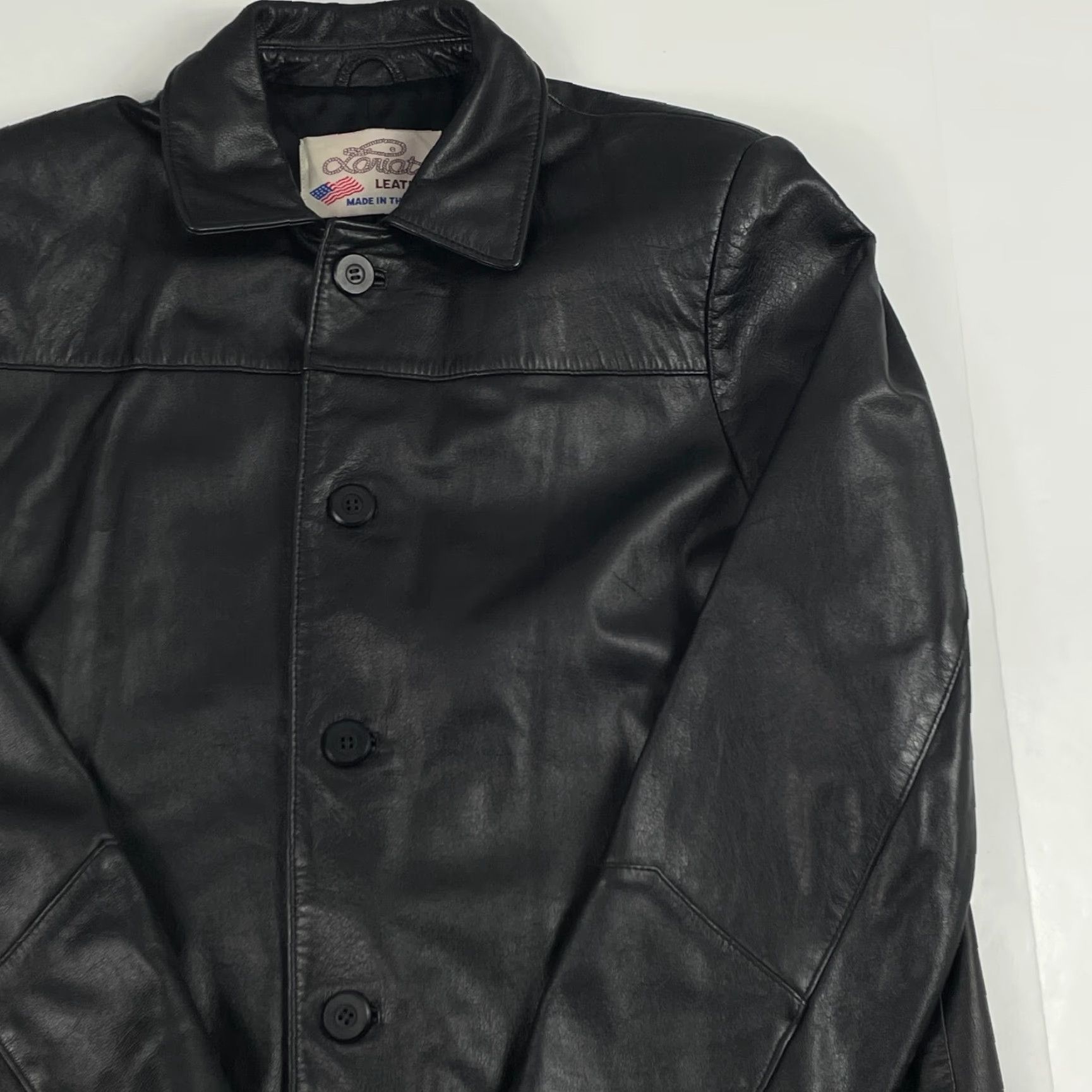 Ariat VINTAGE Lariat Leather Jacket Mens Large Black Button Up Motorcycle Biker USA Jacket Size US L / EU 52-54 / 3 - 3 Thumbnail