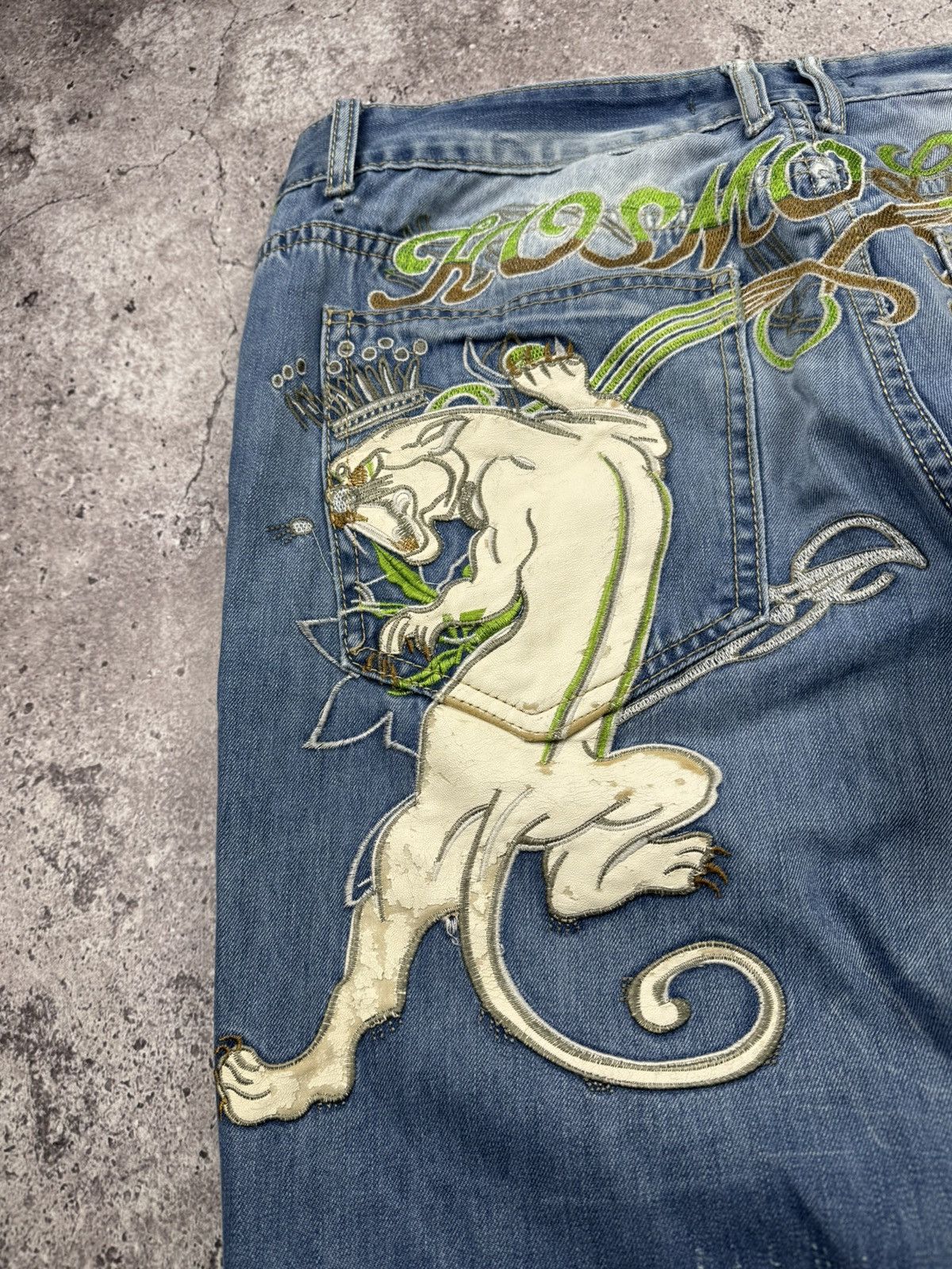 Japanese Brand Y2K Kosmo Lupo Jeans Panther Logo Back Washed Denim Ed Hardy Size US 36 / EU 52 - 12 Thumbnail