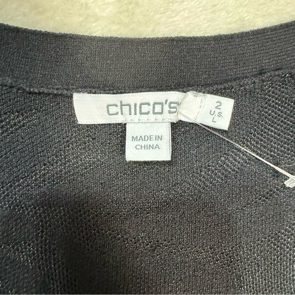 Chicos New Chico's Black Mesh Jacquard Cardigan Size 2 US L Size L / US 10 / IT 46 - 8 Thumbnail