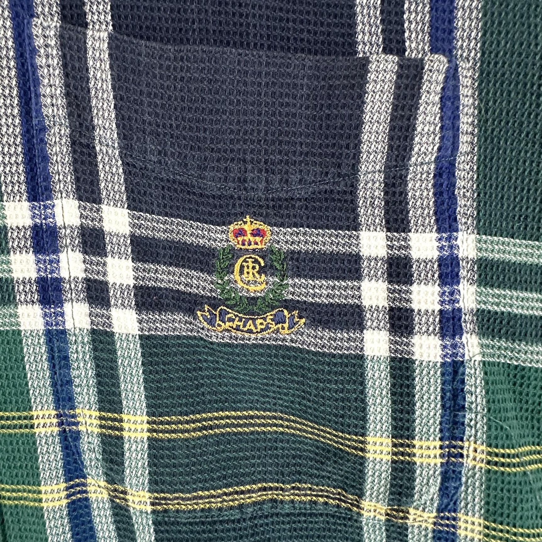Chaps Chaps Ralph Lauren Shirt Mens Large Green Navy Plaid Short Sleeve Button-Up Crest Pocket Vintage No Size US L / EU 52-54 / 3 - 5 Thumbnail