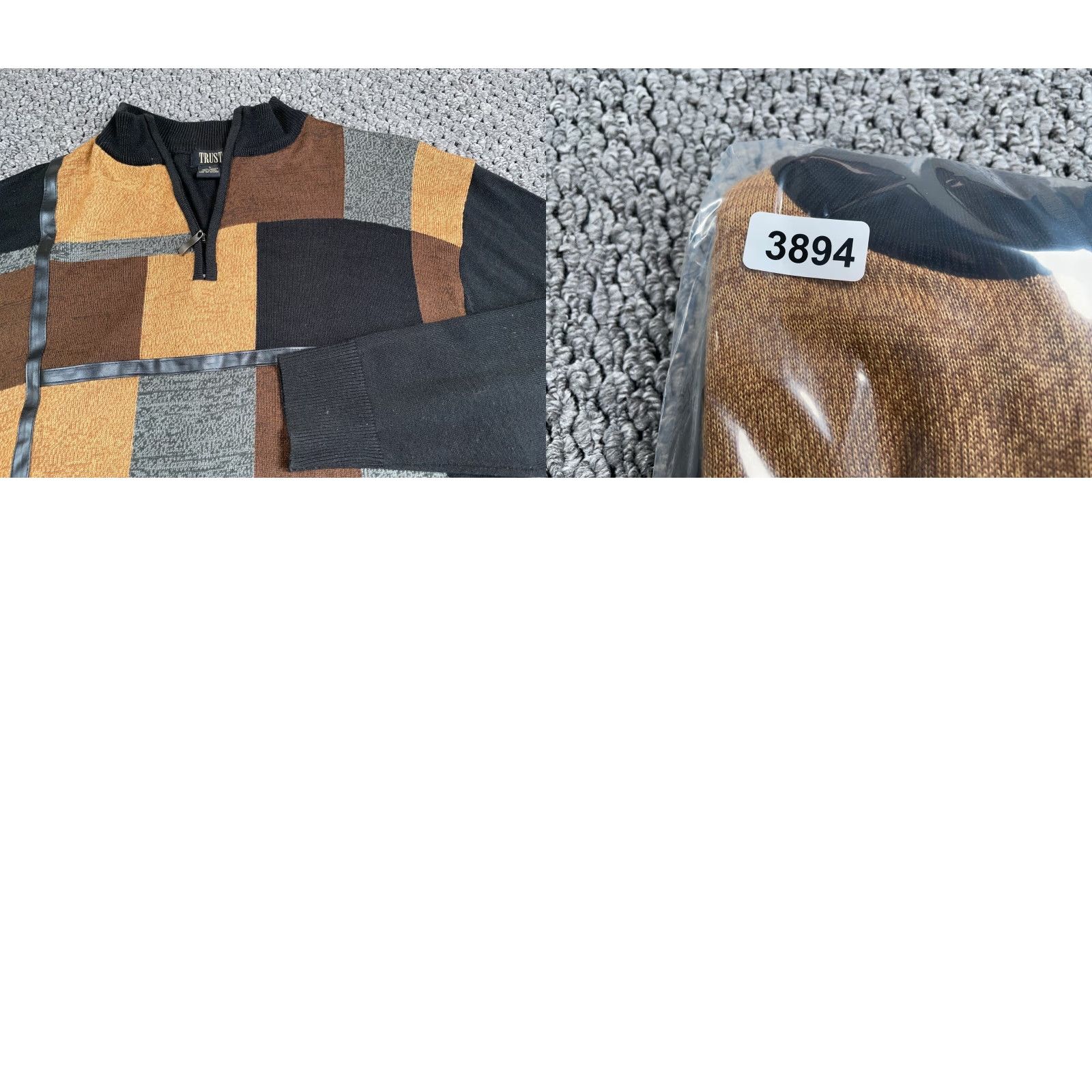Vintage VINTAGE Trust Sweater Adult Large Brown Black Geometric Pattern Knit 1/4 Zip Faux Leather Trim Pullover 90s Mens Size US L / EU 52-54 / 3 - 9 Thumbnail