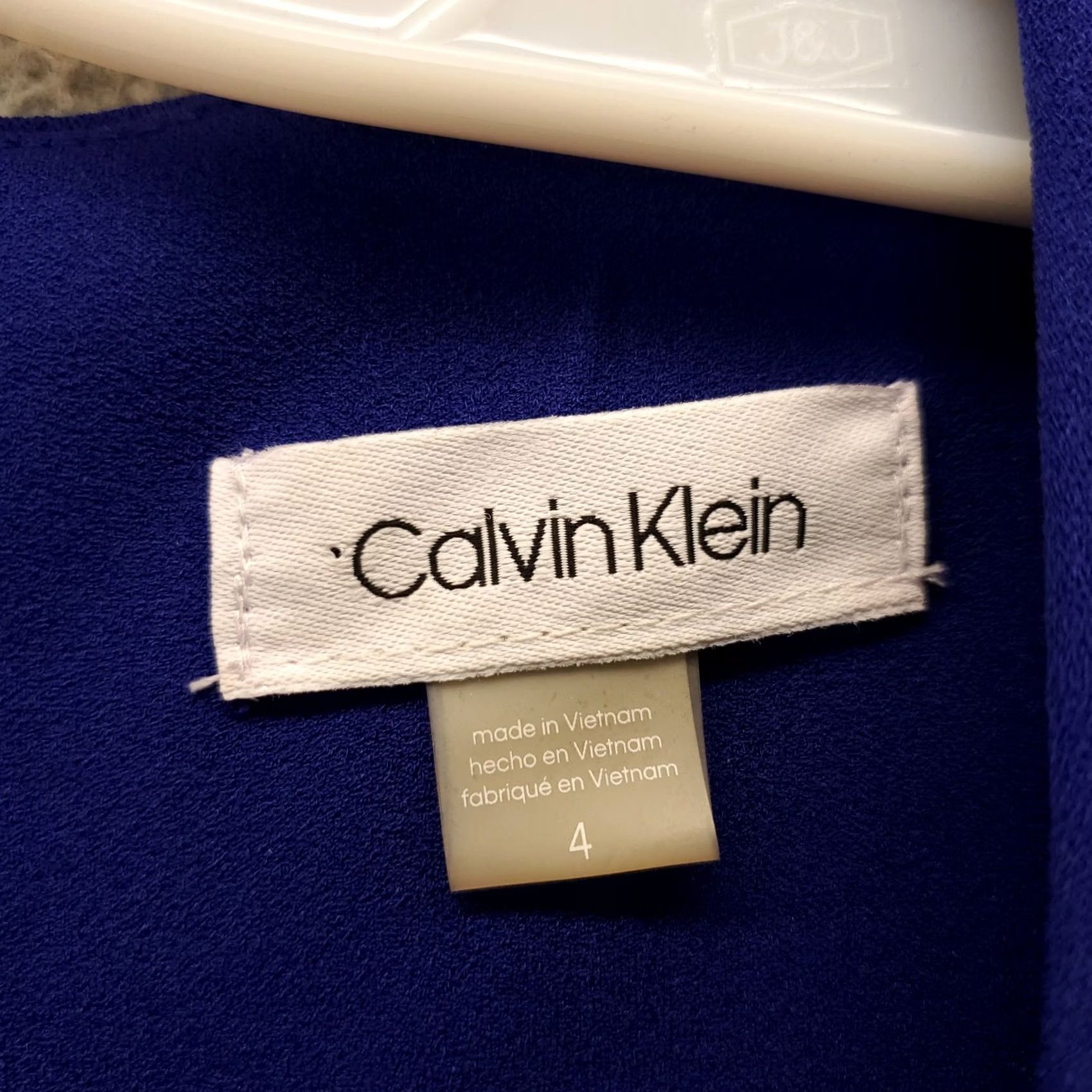Calvin Klein Calvin Klein A Line Dress Womens Size 4 Blue Short Sleeve Back Zip - Solid, Knee Length, Puff Sleeve, Round Neck, Lined, Casual, Spring Summer, Womens Size 27" / US 4 / IT 40 - 4 Thumbnail