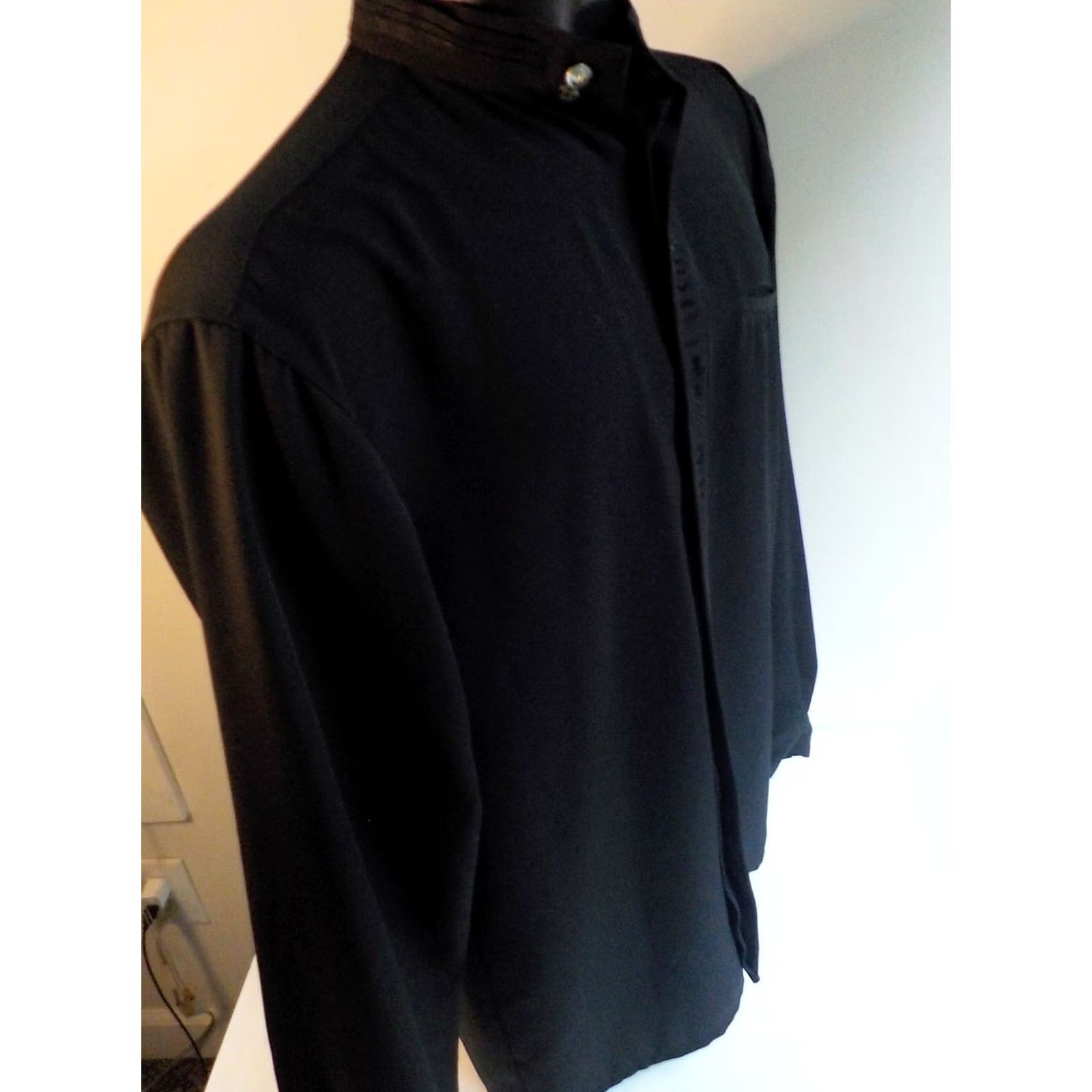 Vintage Pronti LS Banded Collar Embroidered Placket Men's Shirt Black Polyester SZ SMALL Size US S / EU 44-46 / 1 - 3 Thumbnail