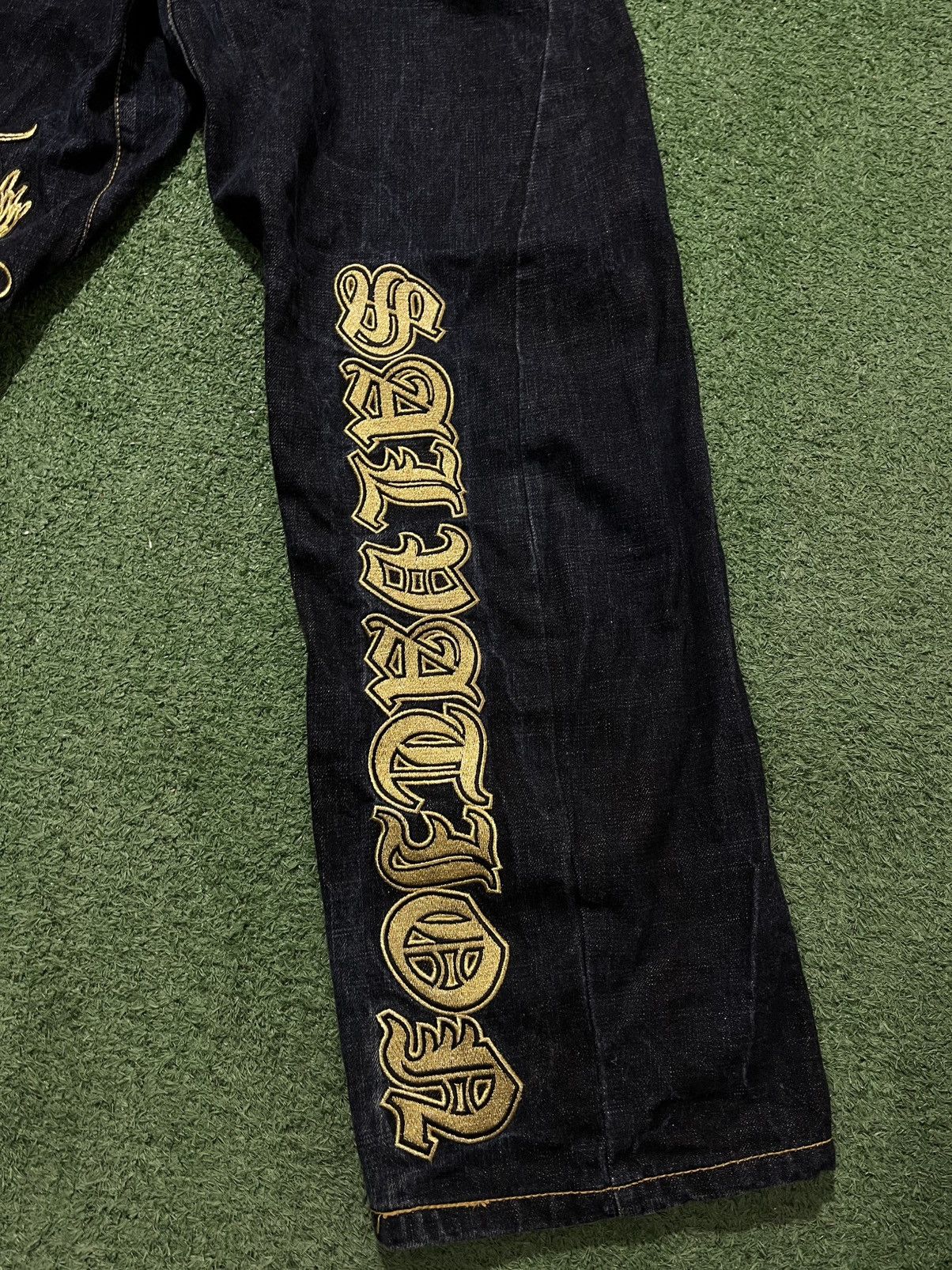 Japanese Brand × Vintage Riddle Denim Baggy Jeans Vintage Embroidery Dragon Rap Style Size US 30 / EU 46 - 4 Thumbnail