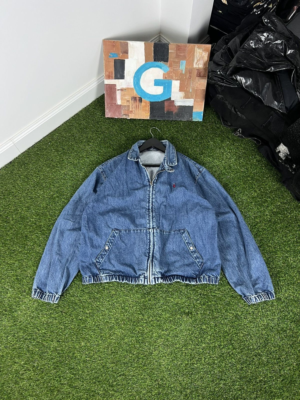 Harrington POLO RALPH LAUREN Jacket Bomber Denim Vintage 90s Size US XL / EU 56 / 4 - 1 Thumbnail