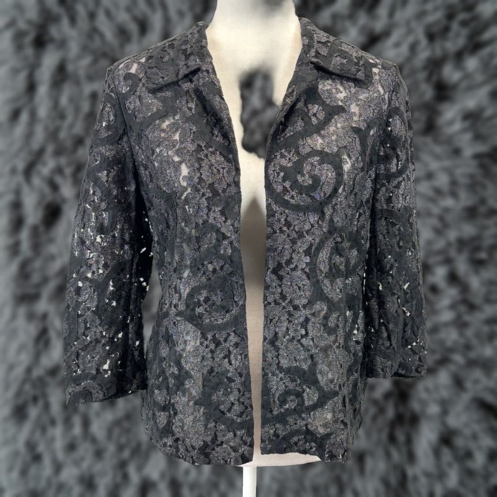 Vintage Chicos Velvet Lace Open Front Jacket Womens Small Black Size XS / US 0-2 / IT 36-38 - 1 Thumbnail