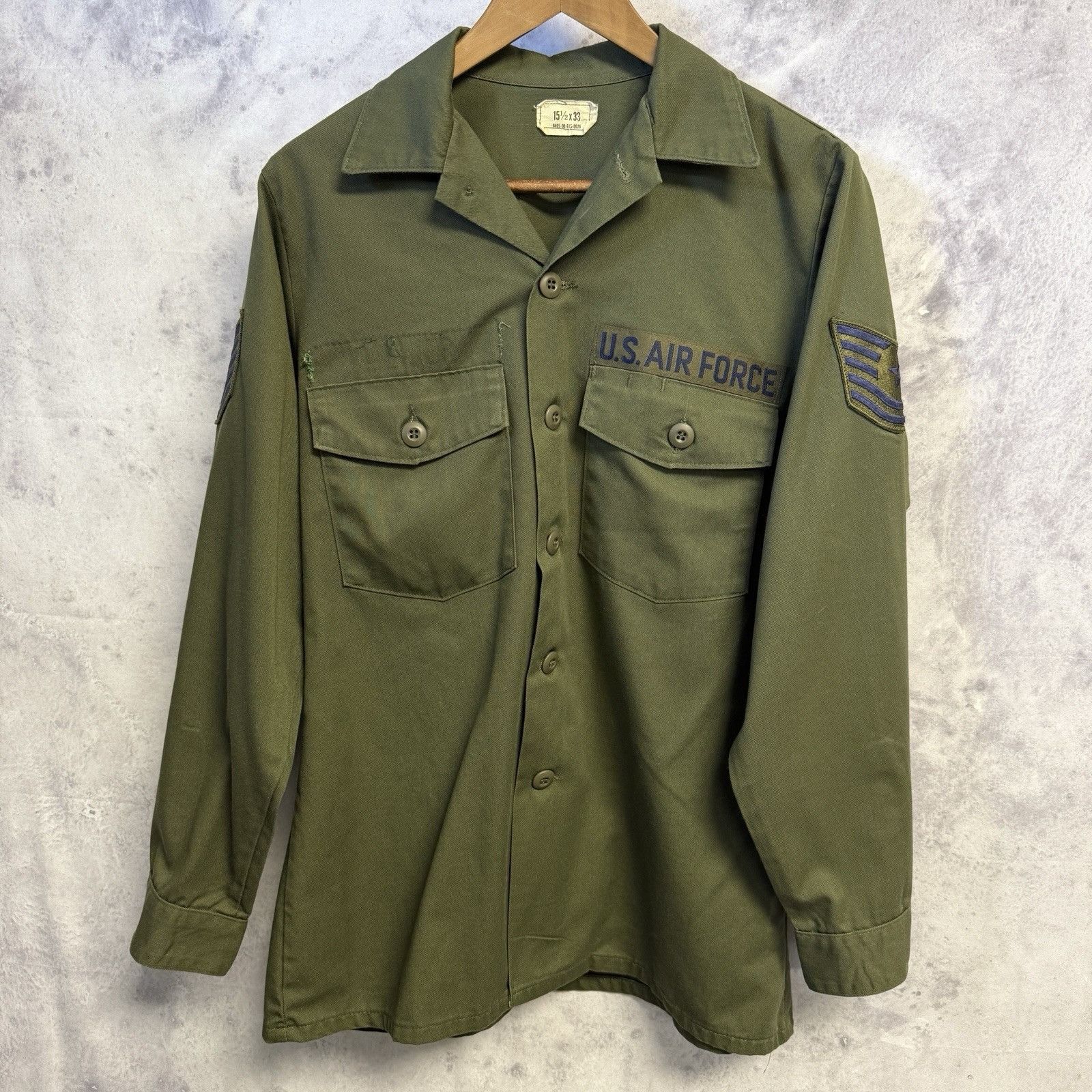 Vintage OG-507 US Air Force Military Shirt Mens 15.5x33 Vintage 70s Size US L / EU 52-54 / 3 - 1 Thumbnail