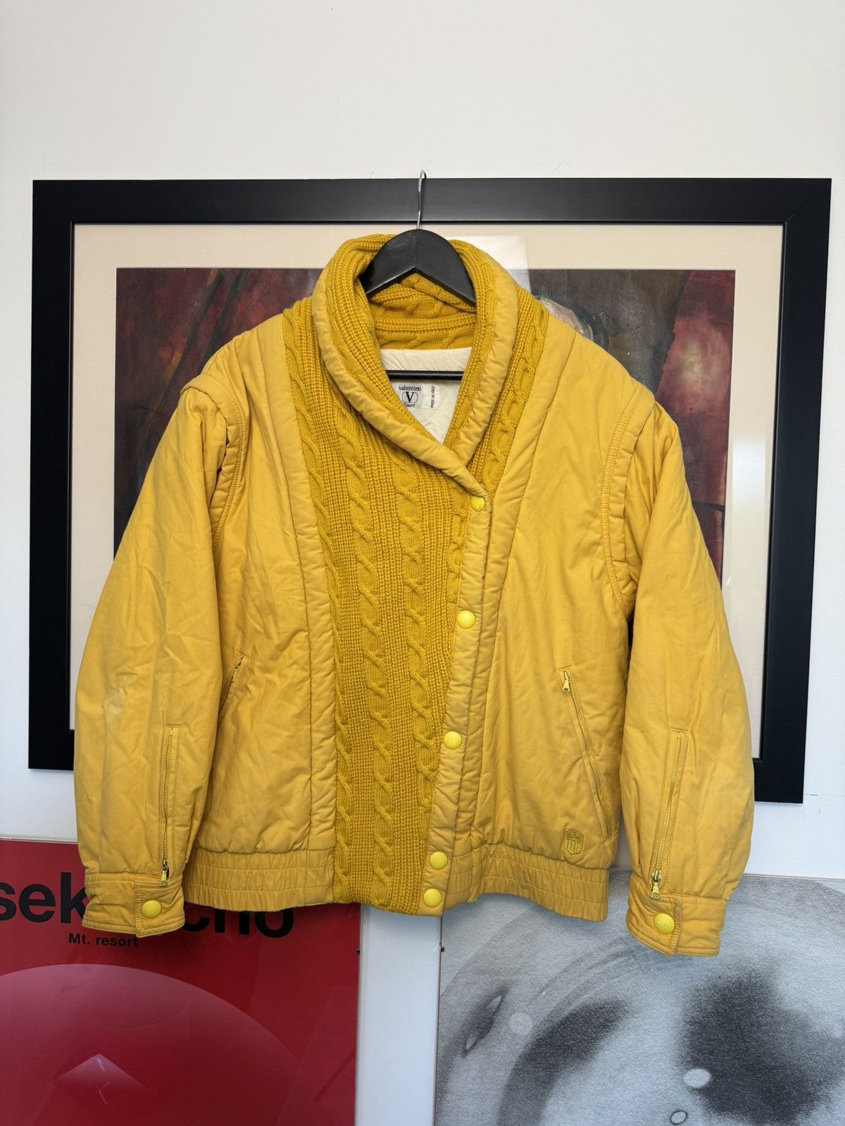 Valentino Vintage 90s Valentino Sport Knitted Jacket Yellow Designer Size S / US 4 / IT 40 - 1 Thumbnail