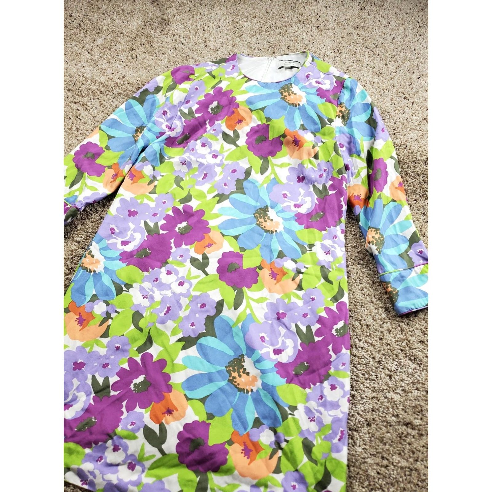 J.Crew J.Crew Collection Dress Womens 4 Multicolor Floral Silk 3/4 Sleeve Shift Dress Size S / US 4 / IT 40 - 2 Thumbnail