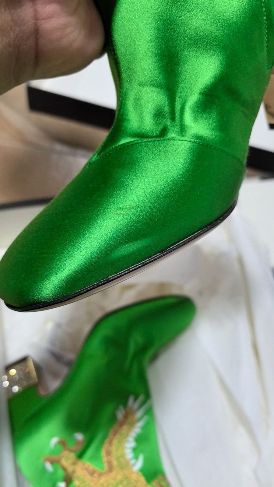 Gucci Runway Lime Green Dragon Boots With Sparkly Bows Size US 7.5 / IT 37.5 - 7 Thumbnail