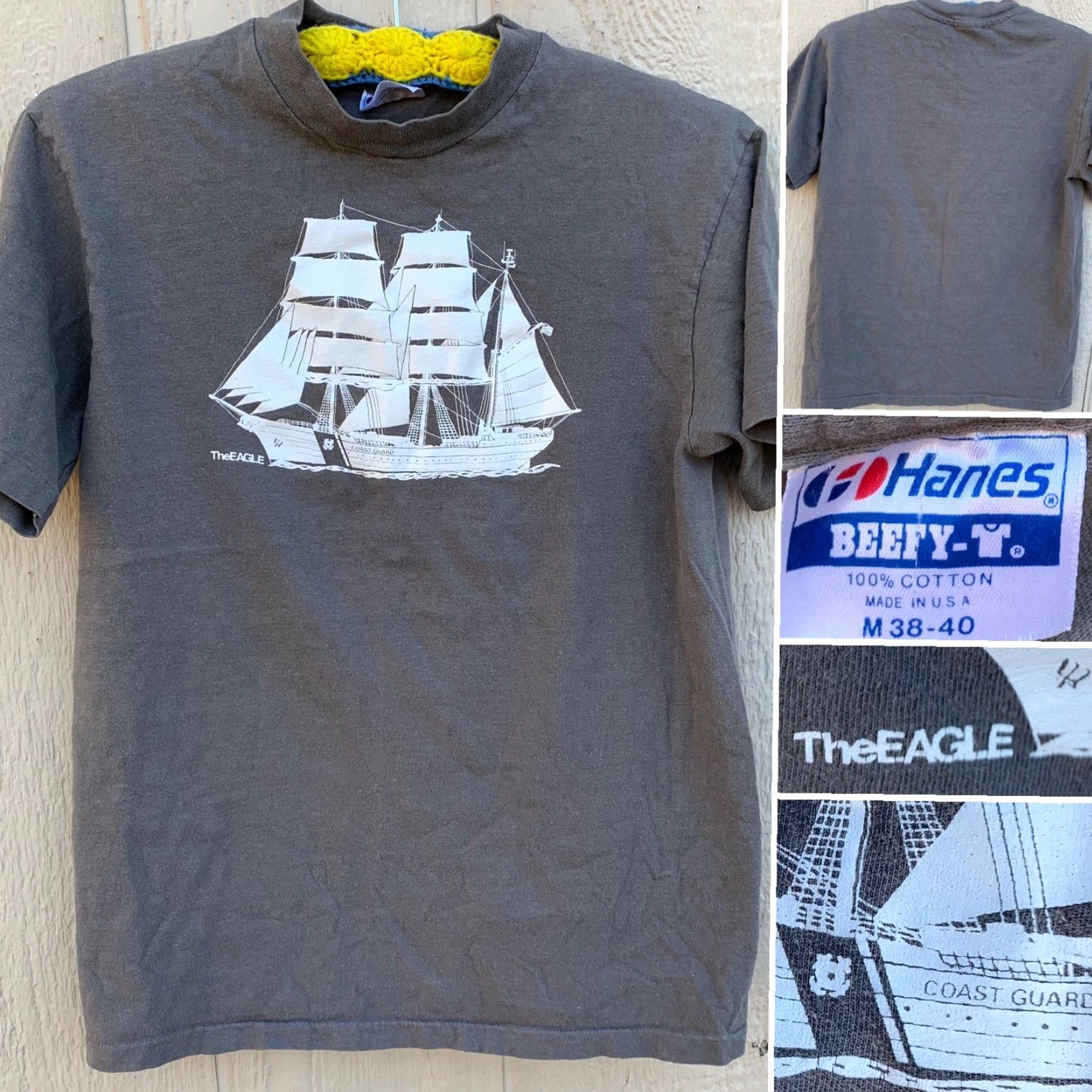 Hanes Vintage Hanes The Eagle Coast Guard T Shirt Tall Ship Made In USA M Gray 100% Cotton Men Graphic Tee 1980s Classic Sportswear/Beach Size US M / EU 48-50 / 2 - 2 Thumbnail