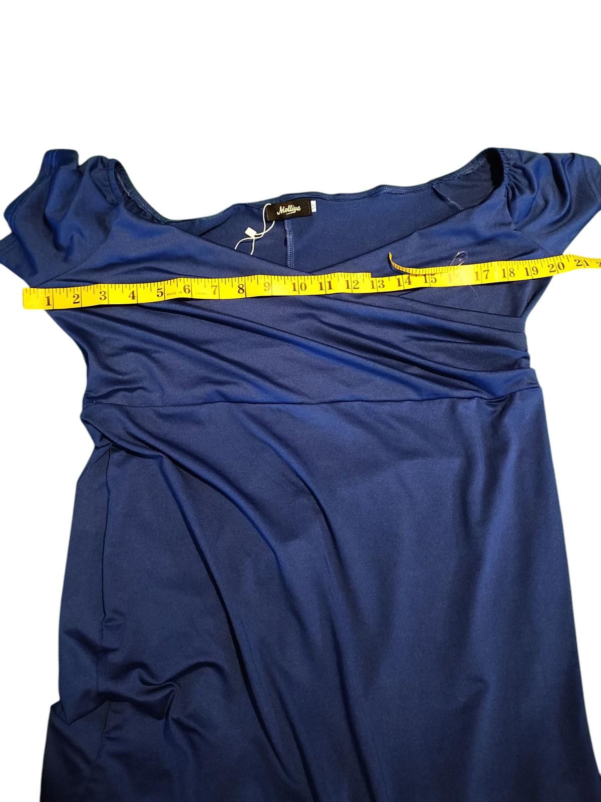 Designer Elegant Blue Evening Dress with Short Sleeves by Malliya Size M / US 6-8 / IT 42-44 - 7 Thumbnail