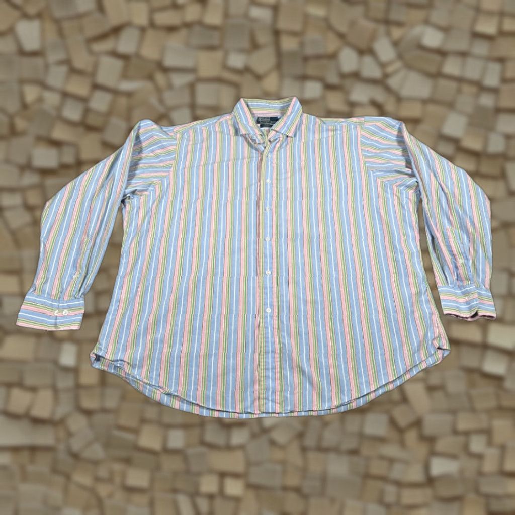 Polo Ralph Lauren VINTAGE Polo Ralph Lauren Shirt Adult 2XL Blue Pastel Rainbow Striped Preppy 90s Mens Size US XXL / EU 58 / 5 - 1 Thumbnail