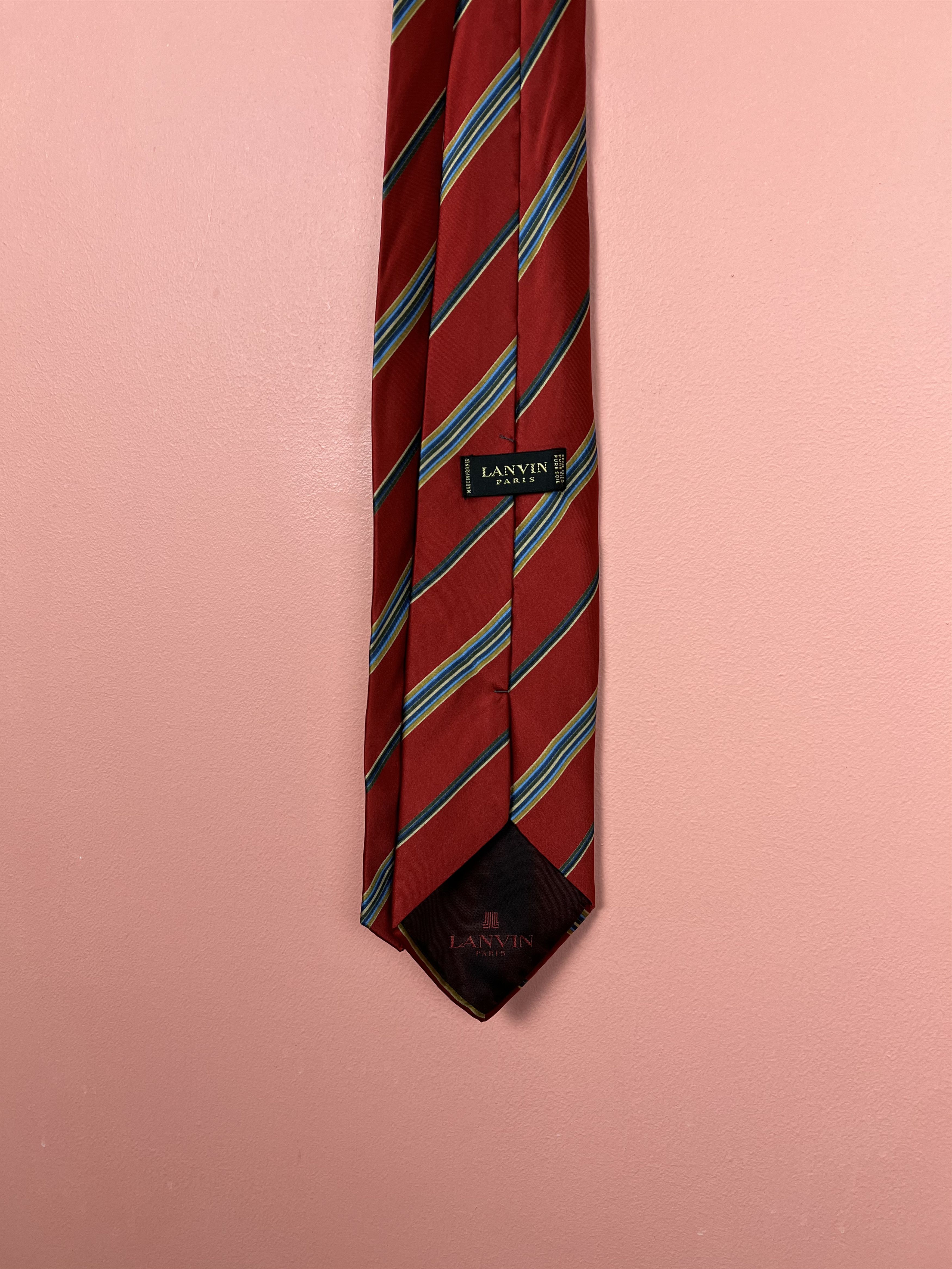 Lanvin Lanvin red striped Paris France streetwear tie silk luxury Size ONE SIZE - 3 Thumbnail
