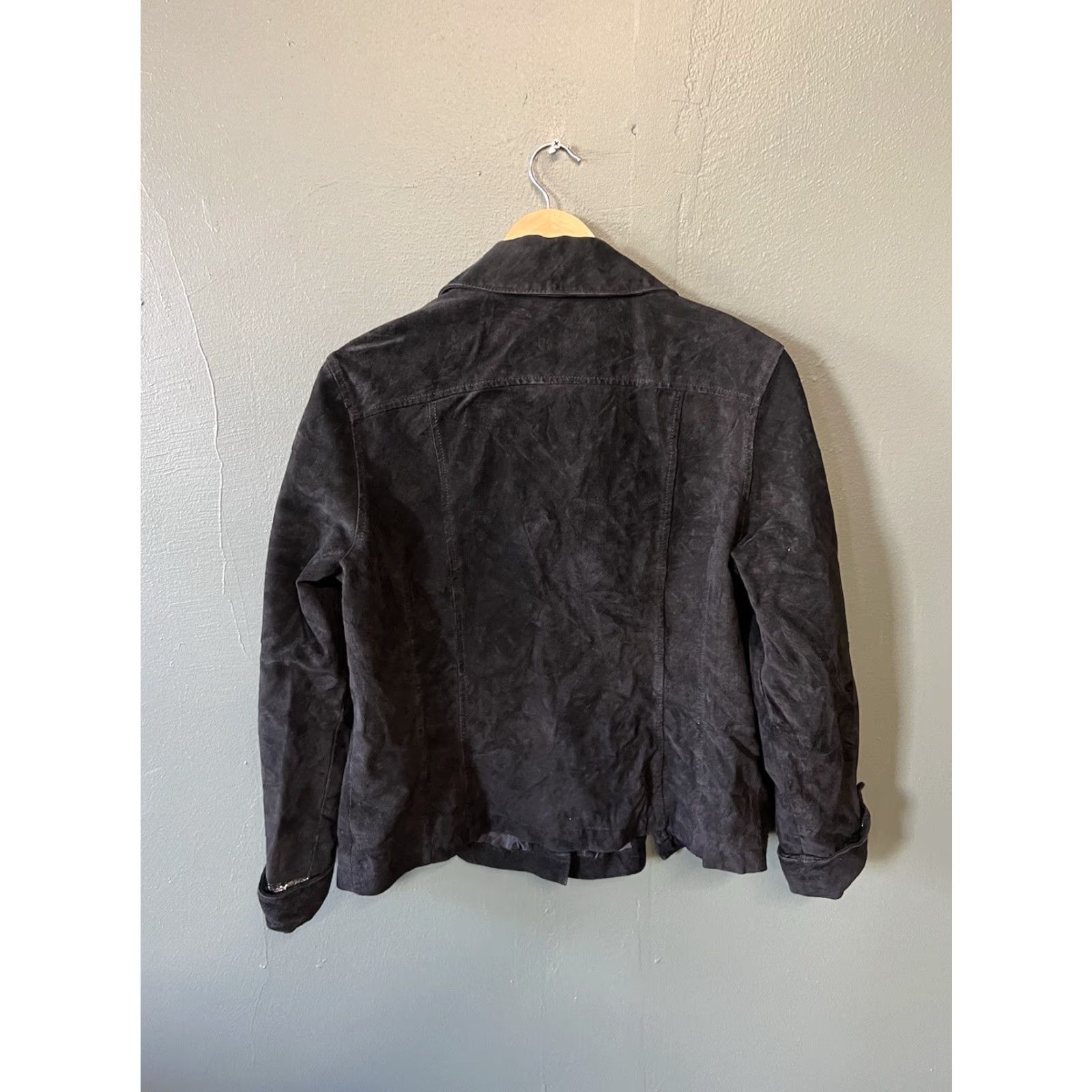 Olive Live a Little Black Suede Button Up Leather Jacket Women's Size Large Size L / US 10 / IT 46 - 2 Thumbnail