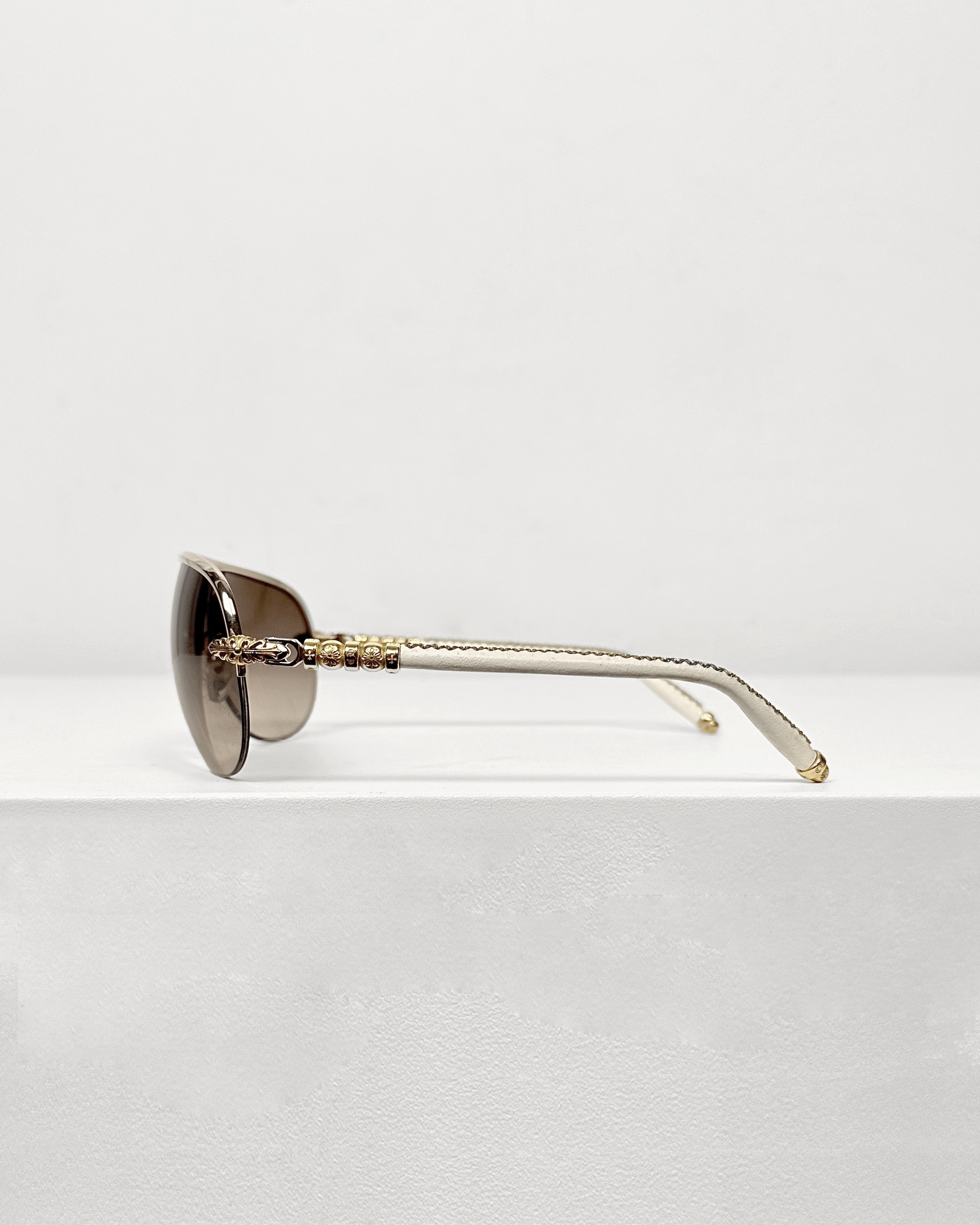 Chrome Hearts Chrome Hearts Gold White Leather Balls Aviator Sunglasses Size ONE SIZE - 3 Thumbnail