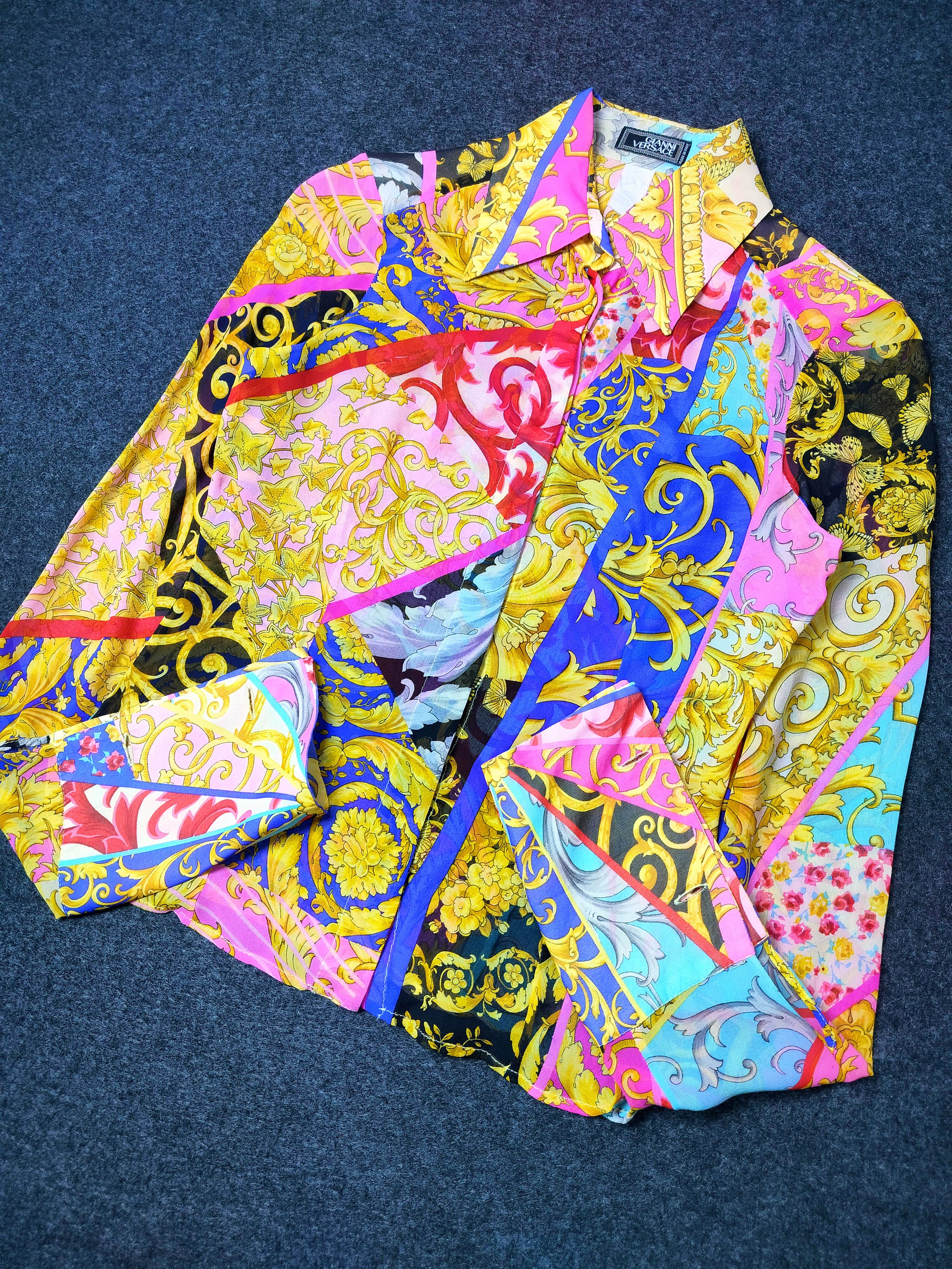 Versace 1980’s Gianni Versace Couture Barocco Colorful Print Shirt Size S / US 4 / IT 40 - 3 Thumbnail