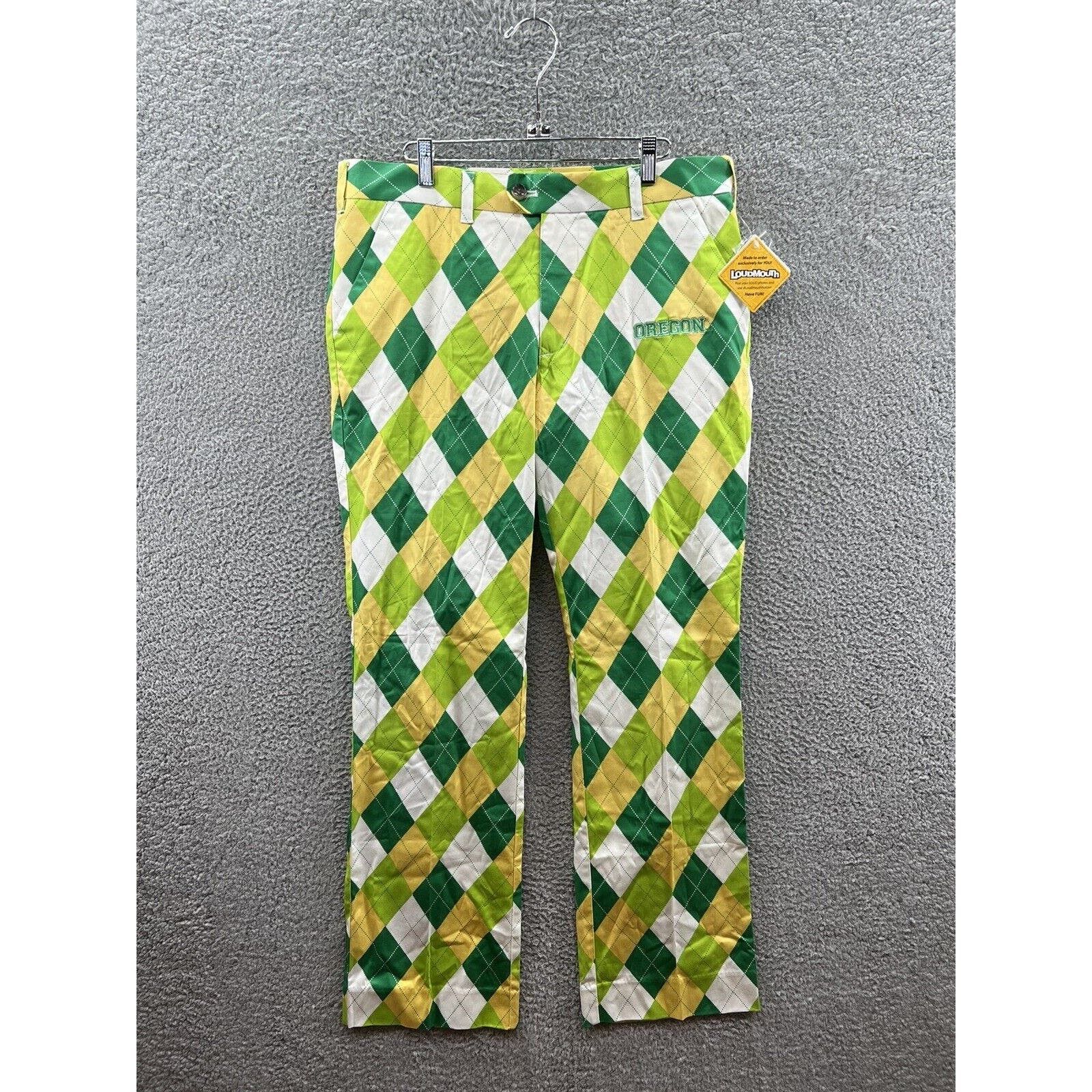 image of Loudmouth Oregon Ducks Green Yellow Pants Men’S Size 34 X 32L, Men's