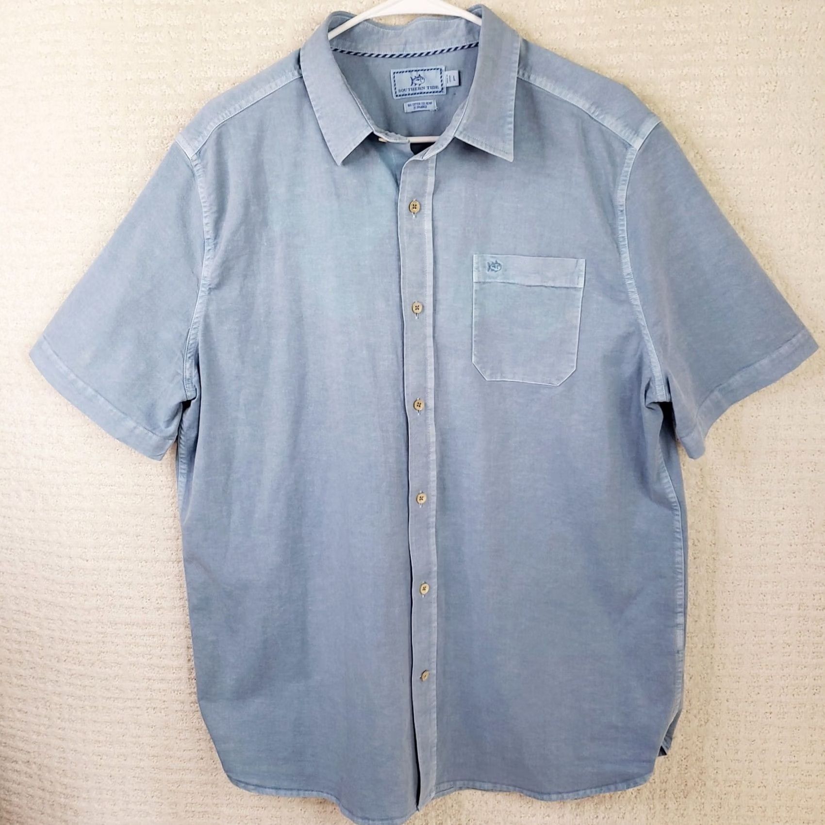 Southern Tide Southern Tide Men L Blue Cotton-Hemp Shirt Short Sleeve Button-Up Size US L / EU 52-54 / 3 - 2 Thumbnail
