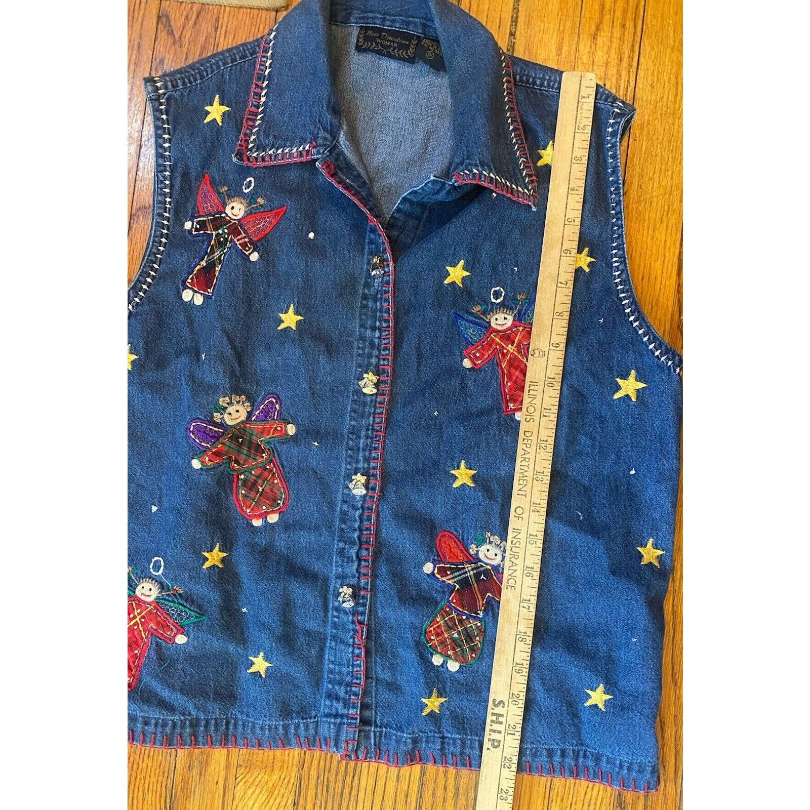 Other VTG Christmas Holiday Angel Denim Vest Women’s 1X Size XXL / US 16-18 / IT 52-54 - 7 Thumbnail