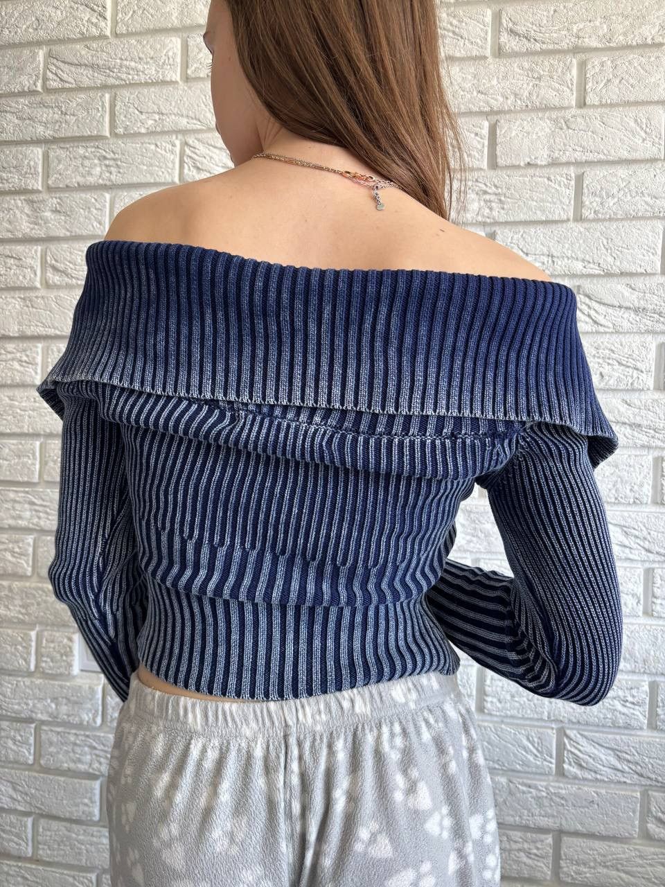 Jaded London Tribeca Blue Ribbed Off The Shoulder Knit Y2K Size M / US 6-8 / IT 42-44 - 4 Thumbnail