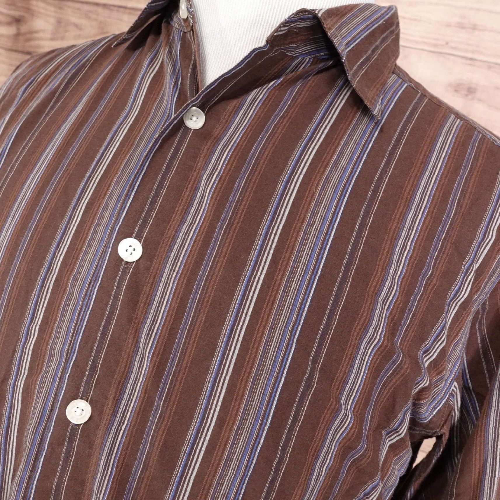 BKE BKE 67 Shirt Mens Large Brown Blue Stripe Button Front Long Sleeve Casual Shirt Size US L / EU 52-54 / 3 - 2 Thumbnail