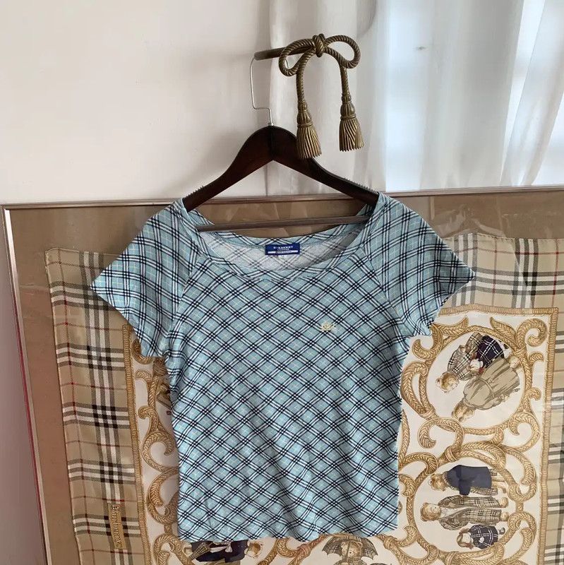 Burberry Burberry Blue Cotton Checkered T-Shirt Size M / US 6-8 / IT 42-44 - 1 Thumbnail