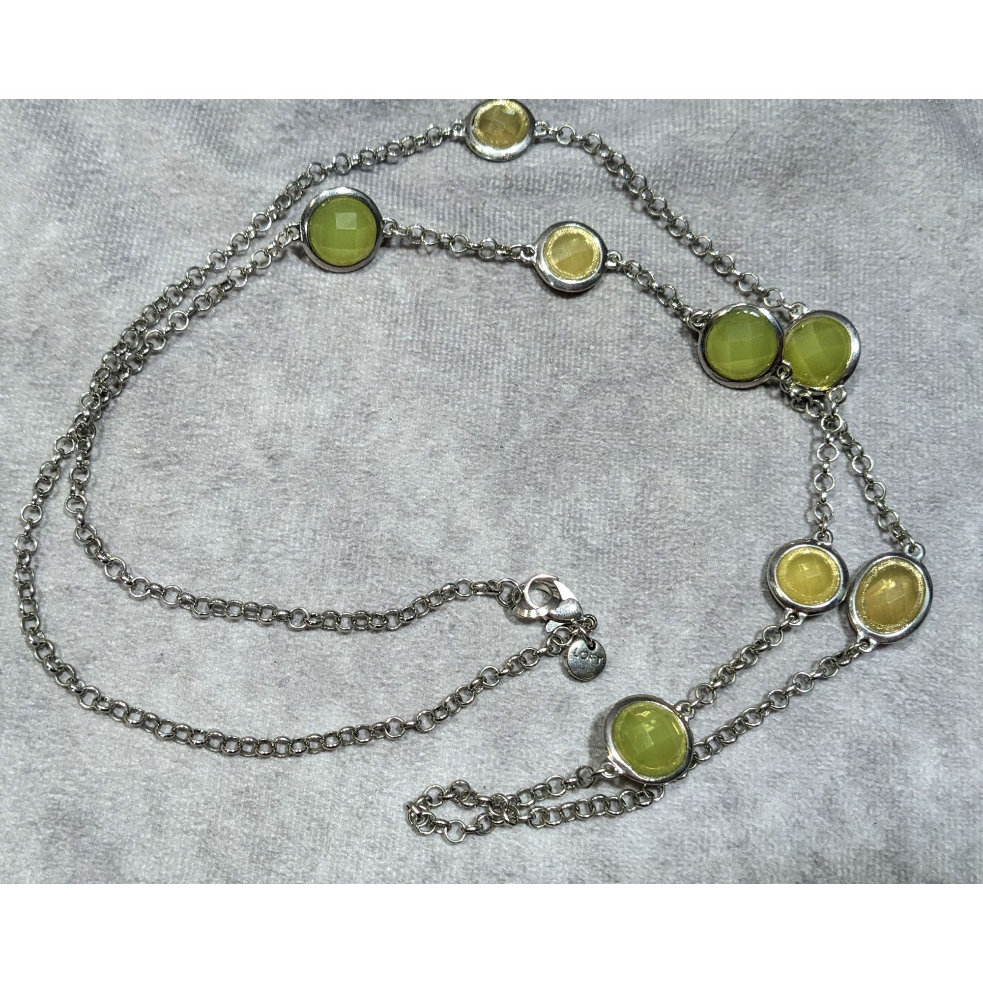 Loft Loft Green And Yellow Gemmed Station Necklace On Silver Tone Size ONE SIZE - 5 Thumbnail