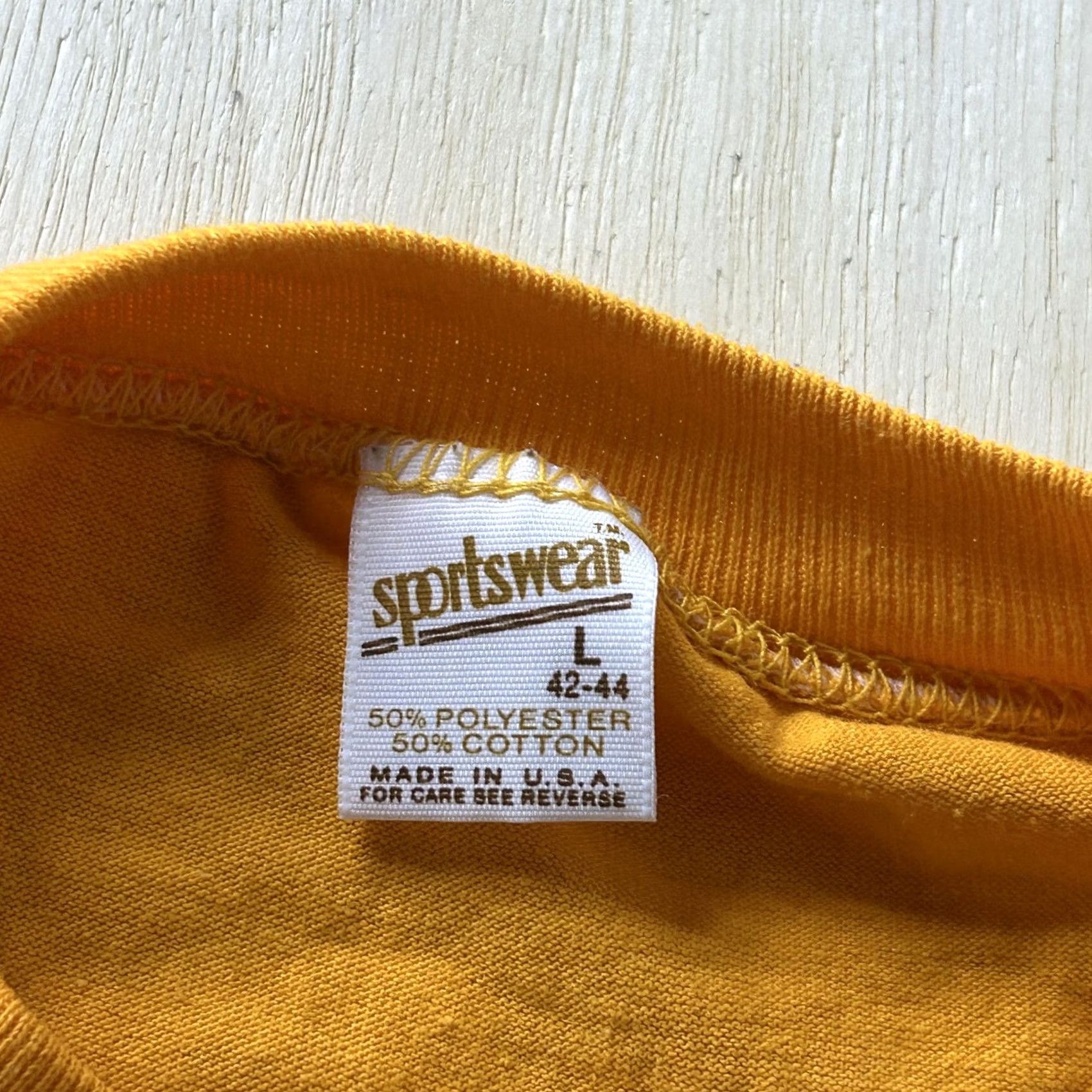 Vintage VINTAGE Sportswear Shirt Adult Large Yellow Workwear Tee Mens Graphic Print AE Logo 50/50 Cotton Polyester Crew Neck Short Sleeve Summer USA Size US L / EU 52-54 / 3 - 4 Thumbnail