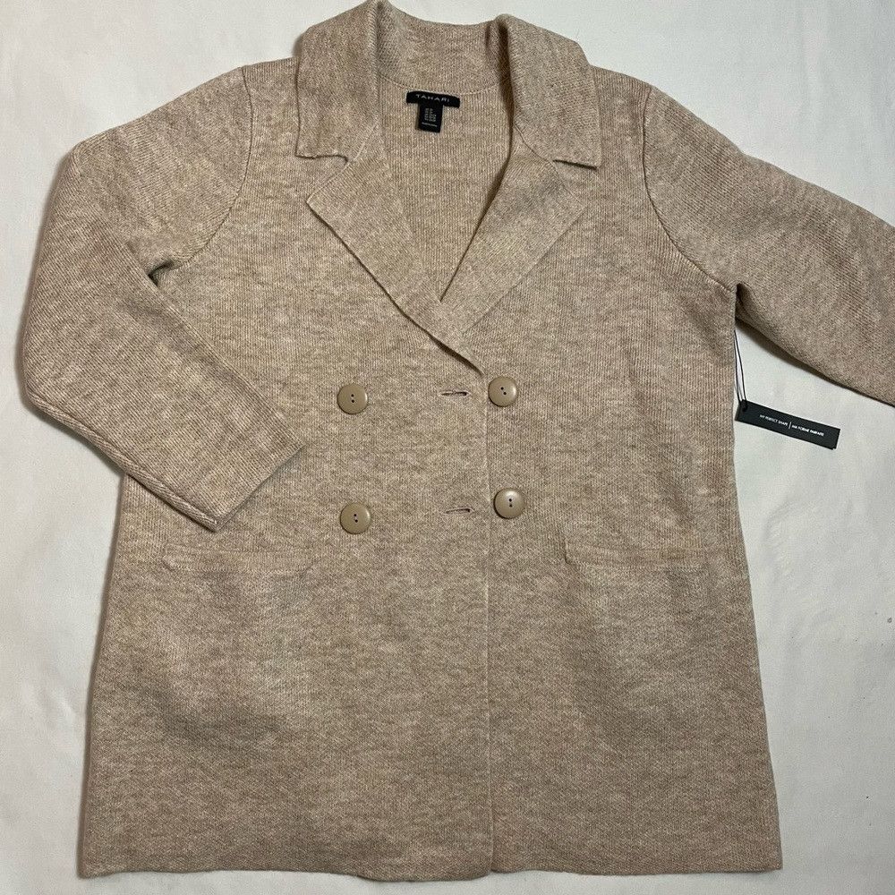 Elie Tahari NWT New TAHARI Beige Wool Blend Knit Cardigan Coat Size 1X Size XL / US 12-14 / IT 48-50 - 9 Thumbnail