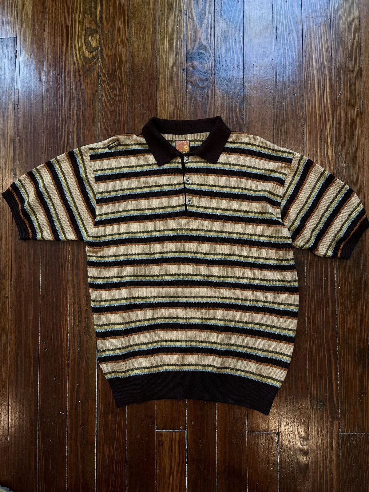 Akademiks Akademiks Knit Polo Shirt XL Brown Tan Striped Retro Y2K Size US XL / EU 56 / 4 - 1 Thumbnail