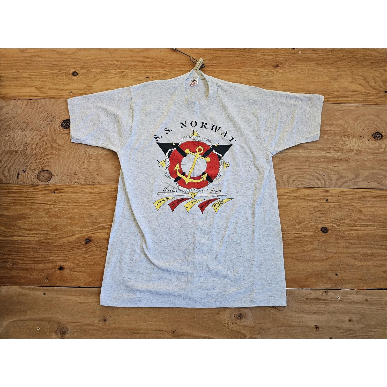 SS Norway Nautical Caribbean Islands Gray T-shirt Sz L 1990s