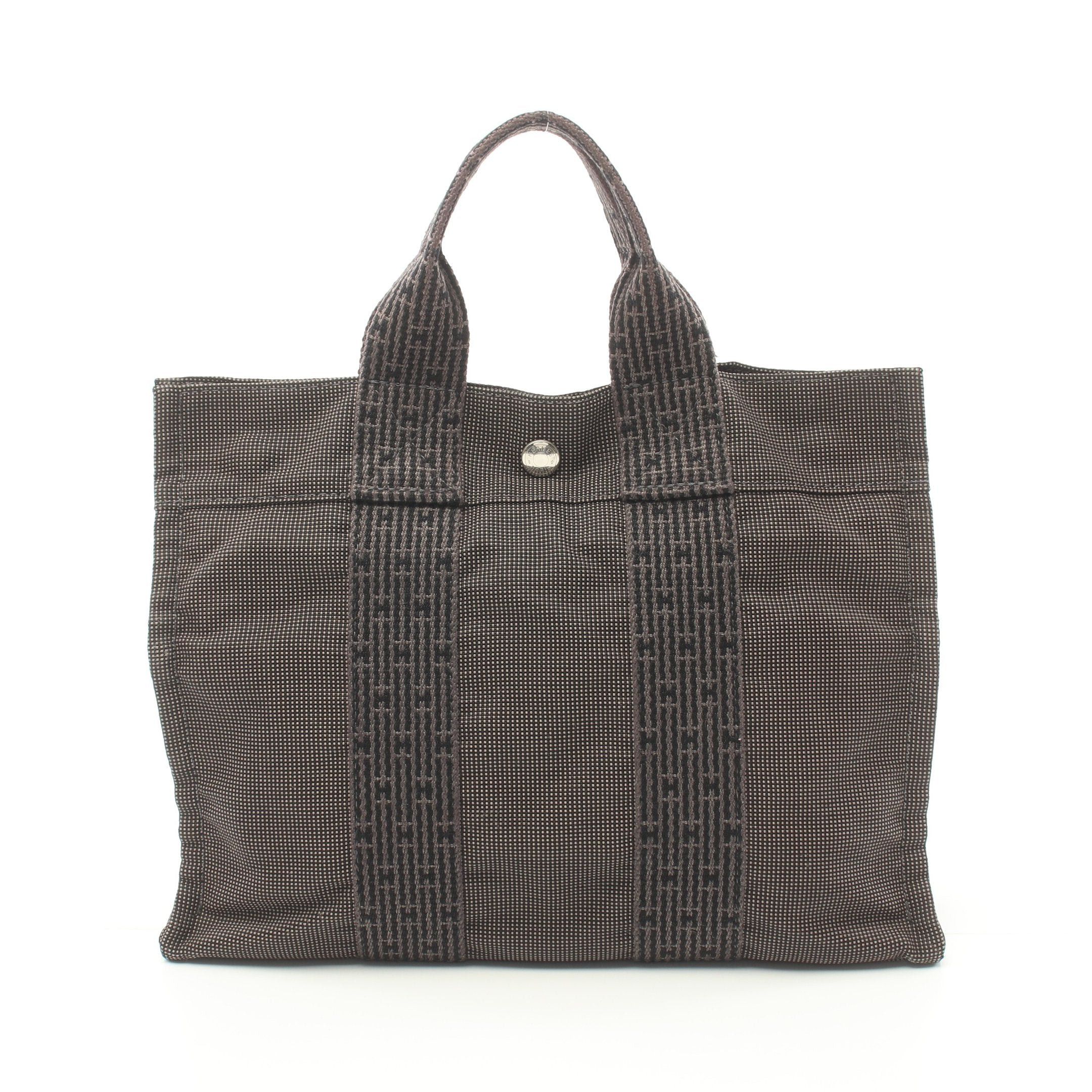 image of Hermes Yale Line Pm Handbag Tote Bag Nylon Canvas Dark Gray Silver Hardware in Grey, Women's